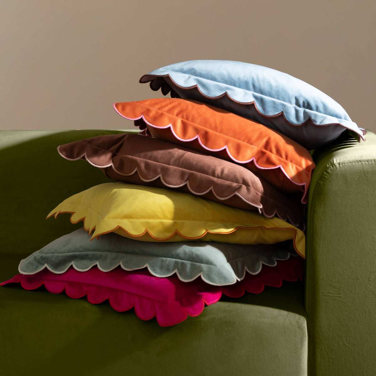 Lil Scallop Velvet Cushion Blue/Brown: Blue/Brown / Cover Only / 45 x 45cm