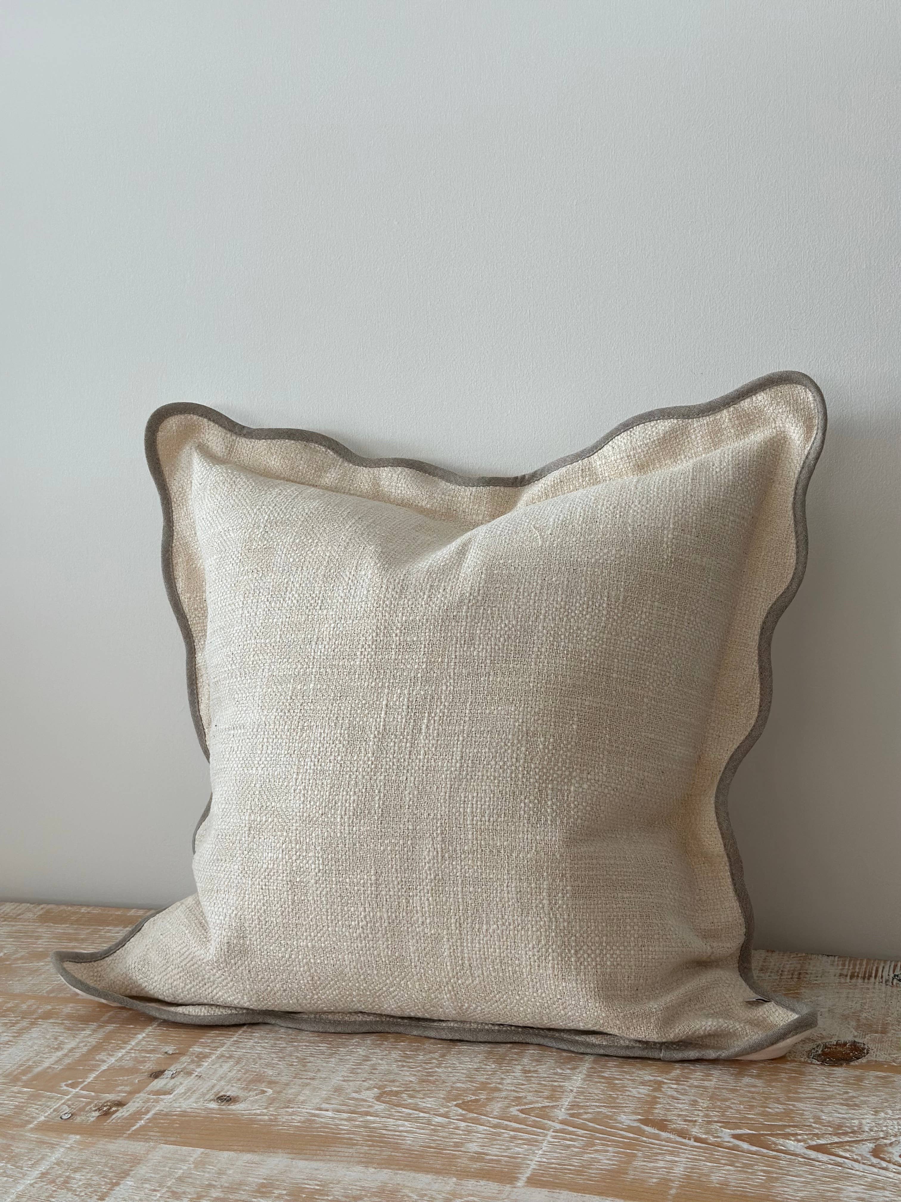 Chloe Cream & Greige Scalloped Edge Cushion Cover 65x65