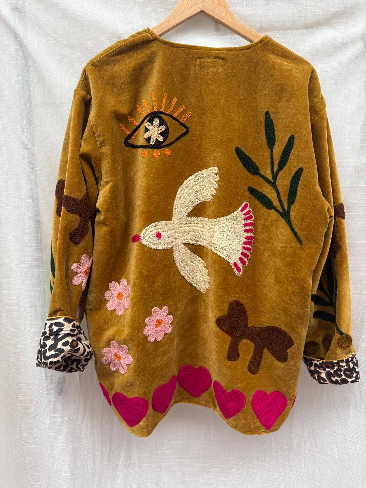 Velvet embroidery jacket birds ochre: Panter