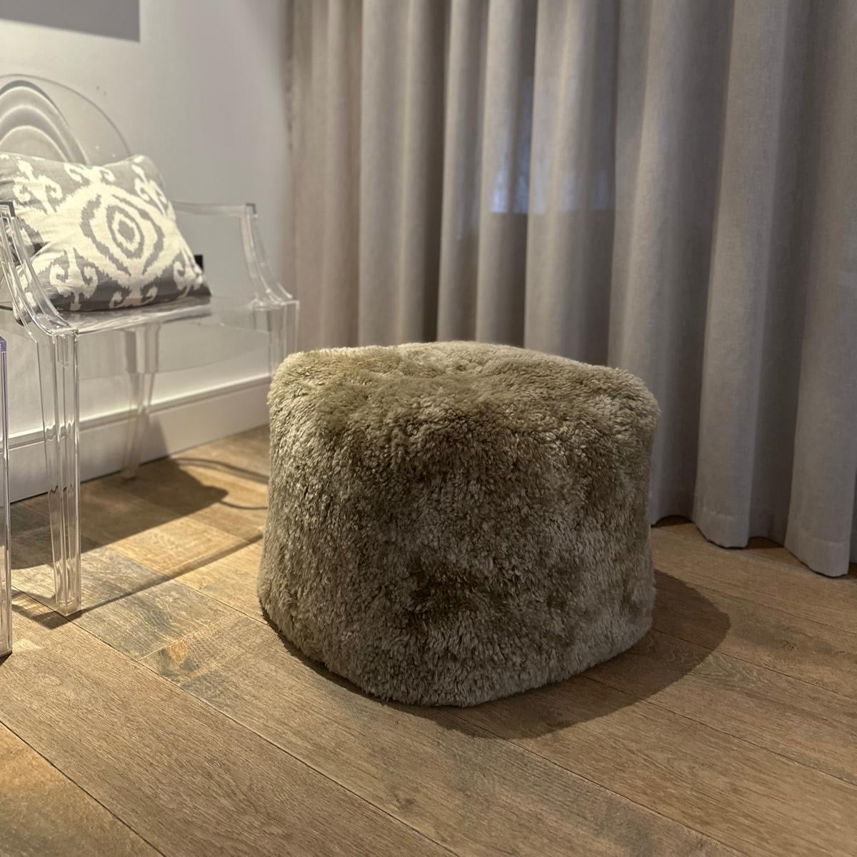 Taupe colour Sheepskin Pouffe