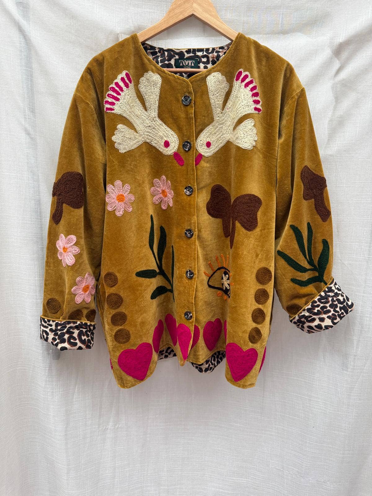 Velvet embroidery jacket birds ochre: Panter
