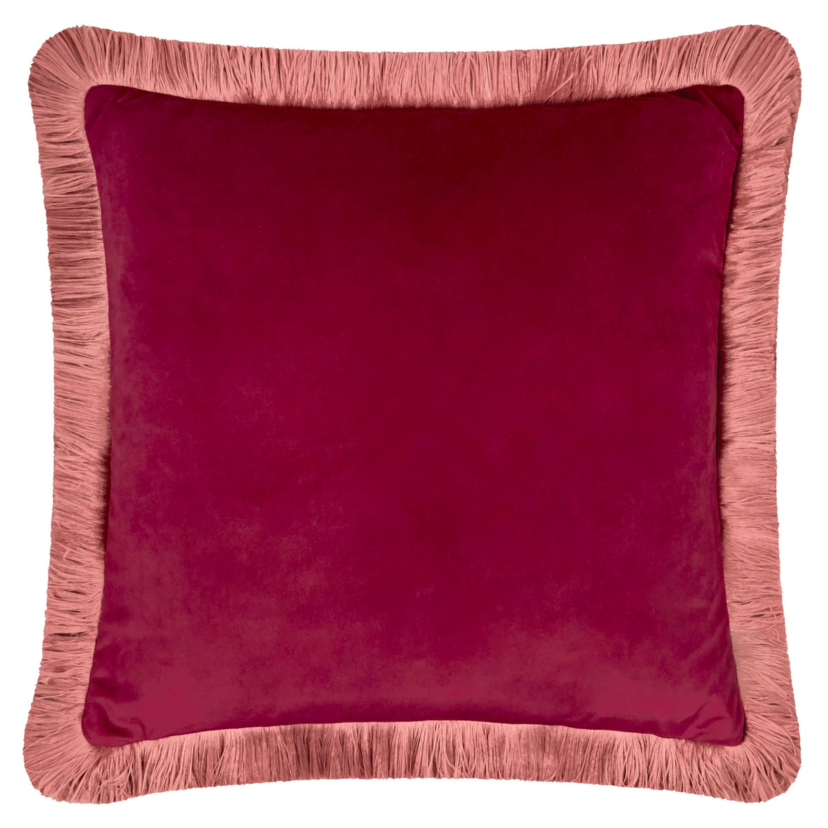 Halo Fringed Velvet Cushion Burgundy/Slipper: Burgundy/Slipper / Cover Only / 50 x 50cm