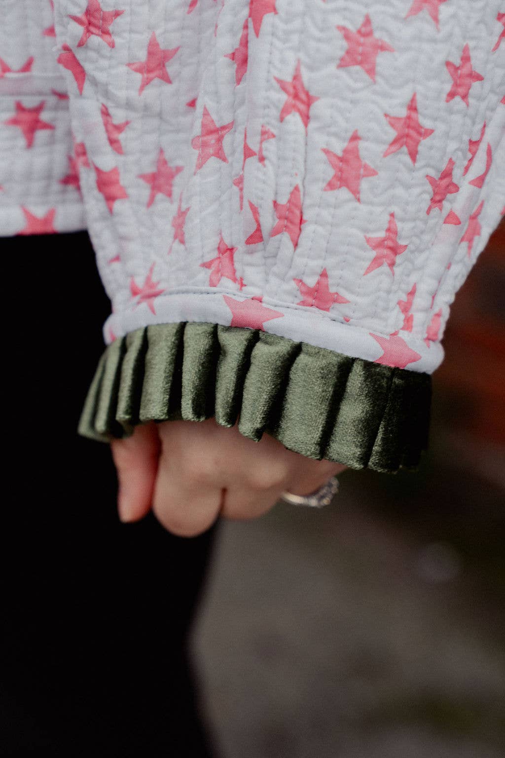 Twizzell Reversible Jacket - Yellow/Green Floral with Pink Star Reverse