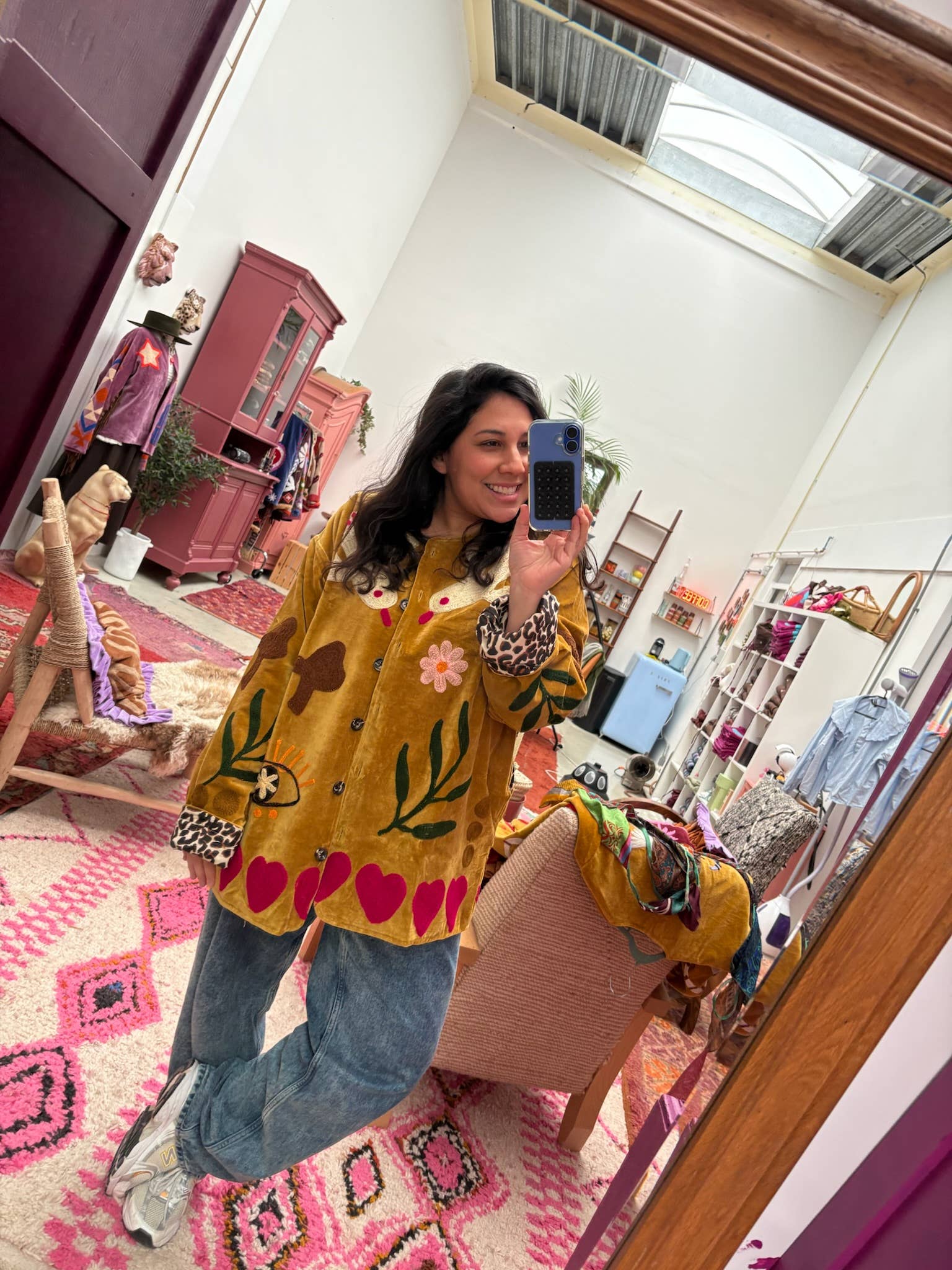 Velvet embroidery jacket birds ochre: Panter