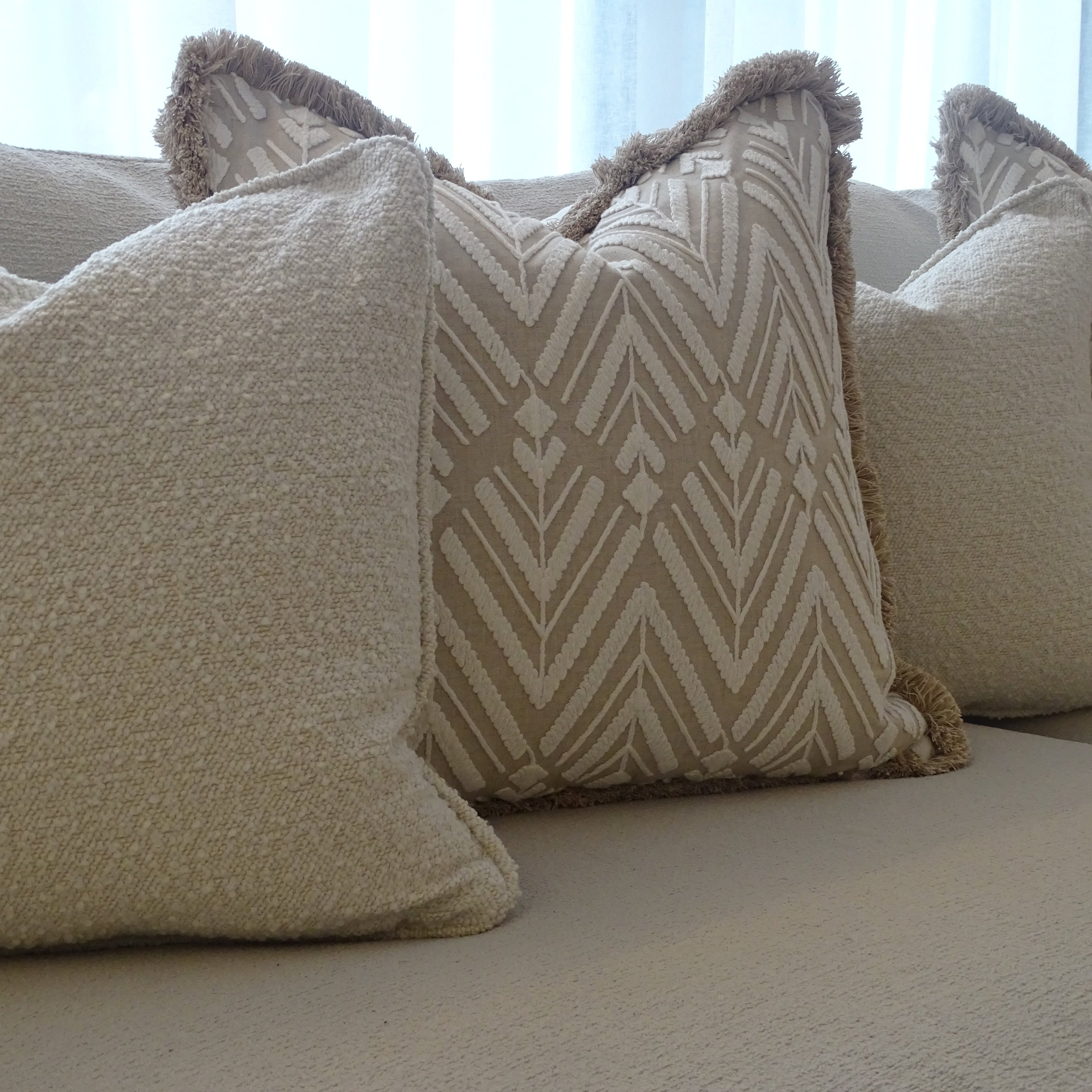 Embroidered Fringe Trim Square Cushion 22 inches