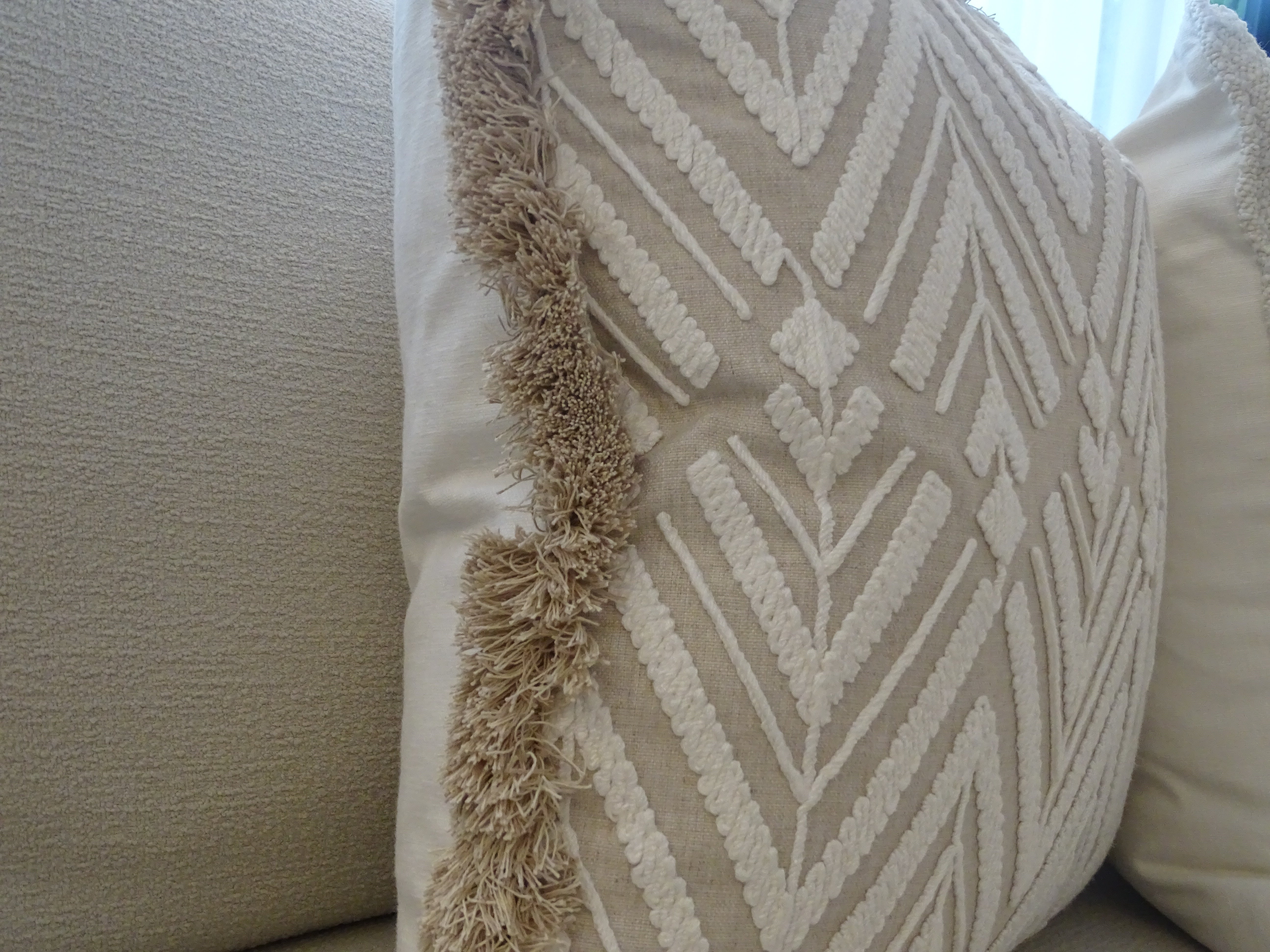 Embroidered Fringe Trim Square Cushion 22 inches