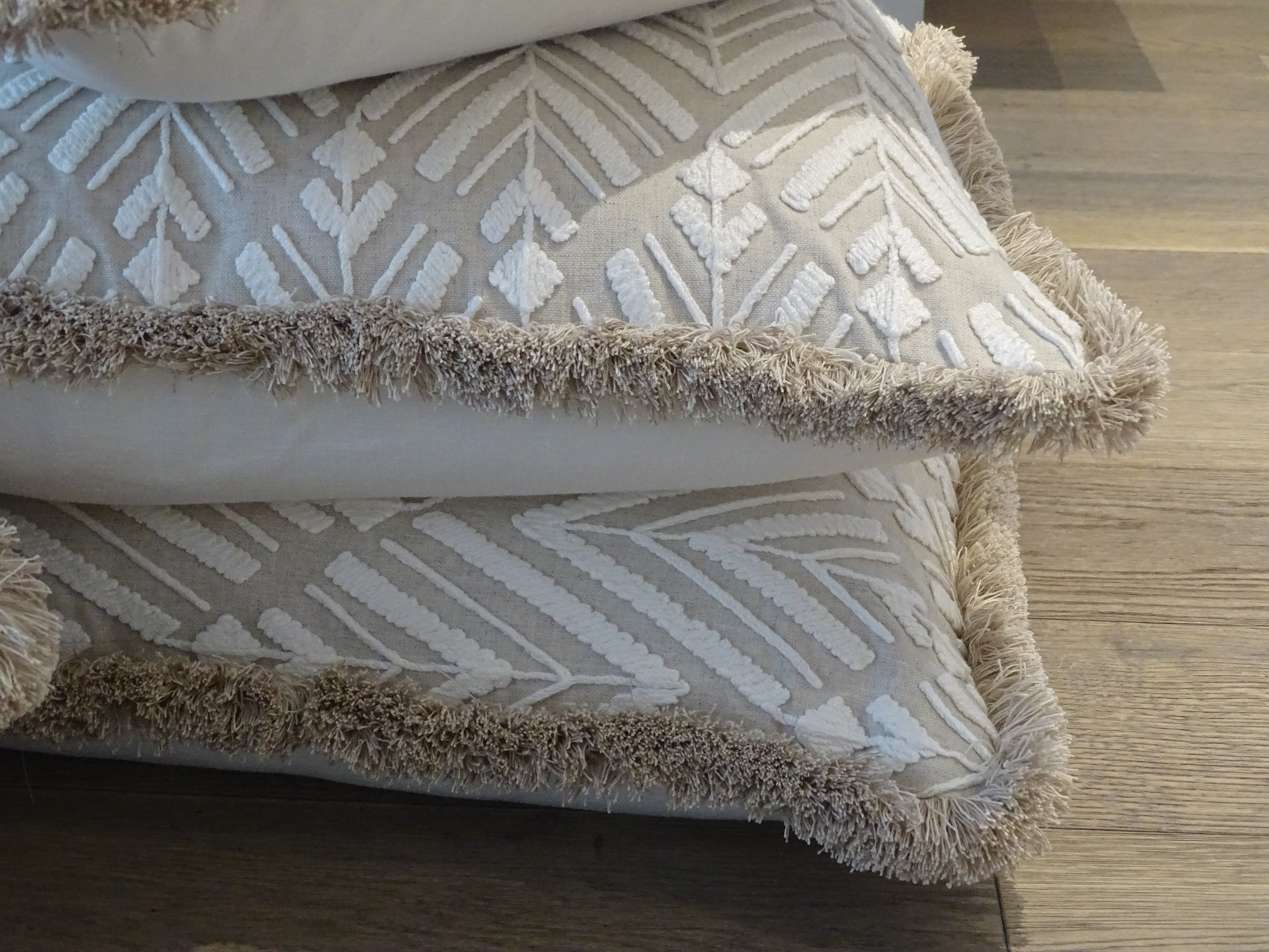 Embroidered Fringe Trim Square Cushion 22 inches