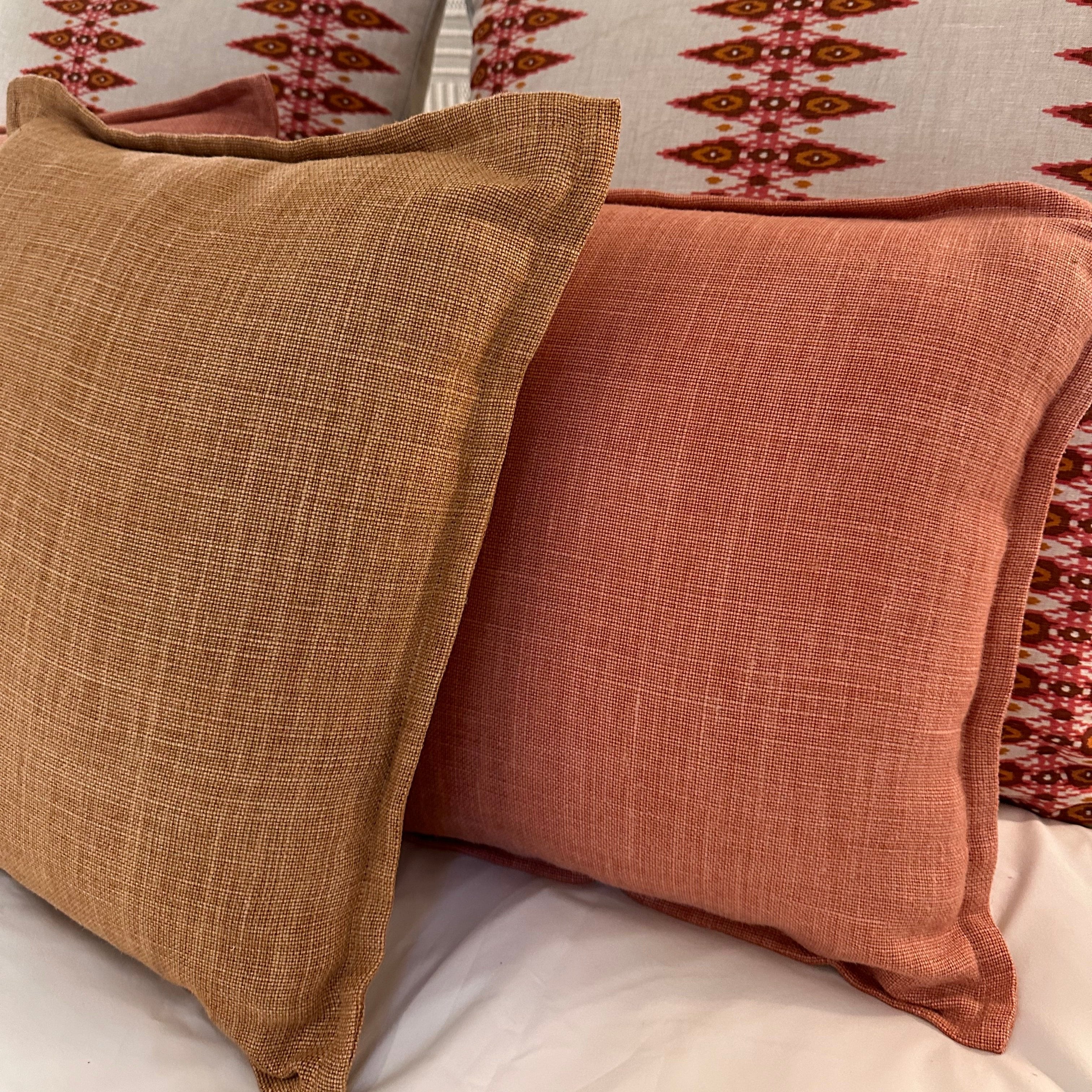100% linen scatter cushion cover with edging detail in Sienne orange