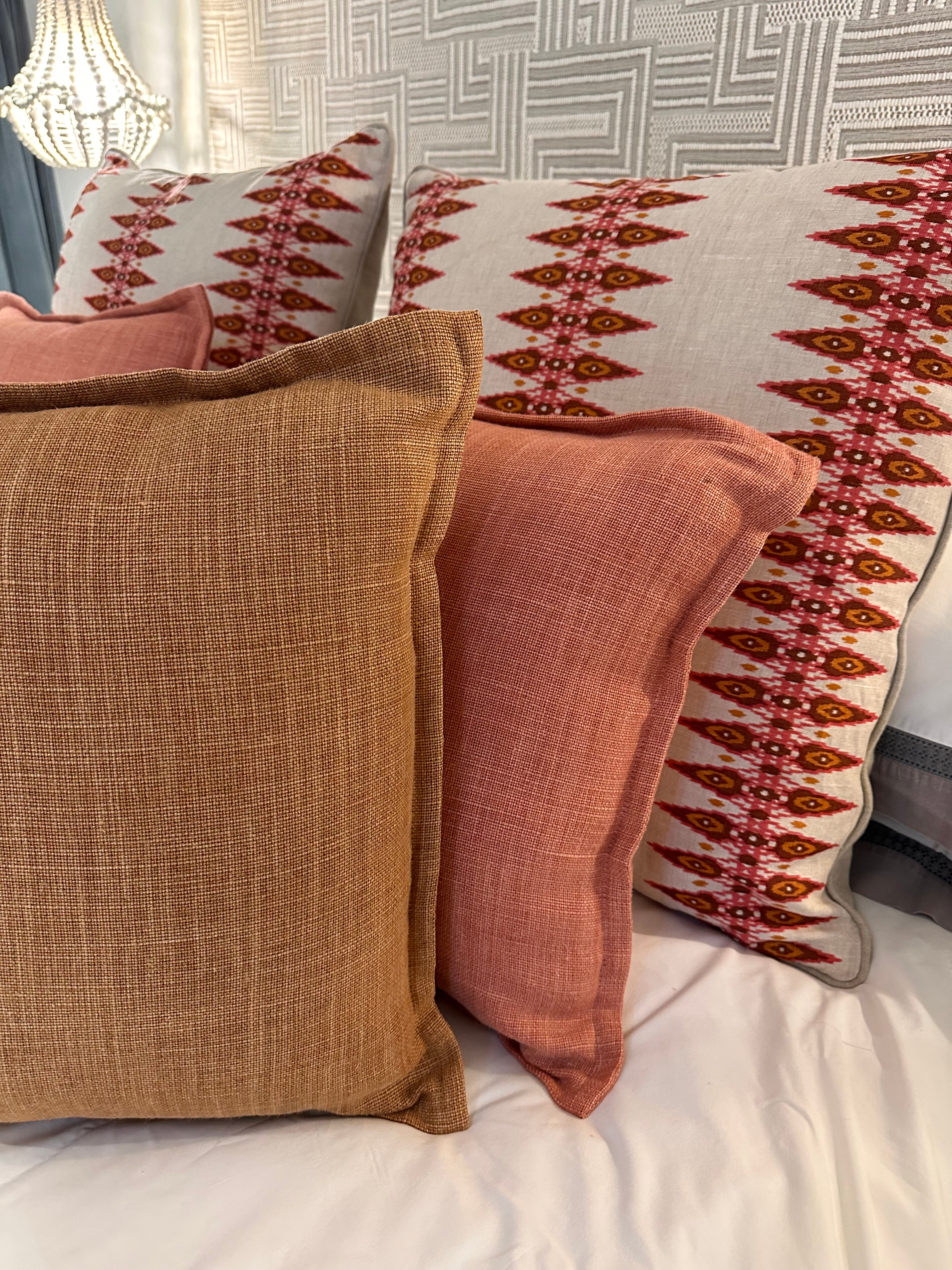 100% linen scatter cushion cover with edging detail in Sienne orange