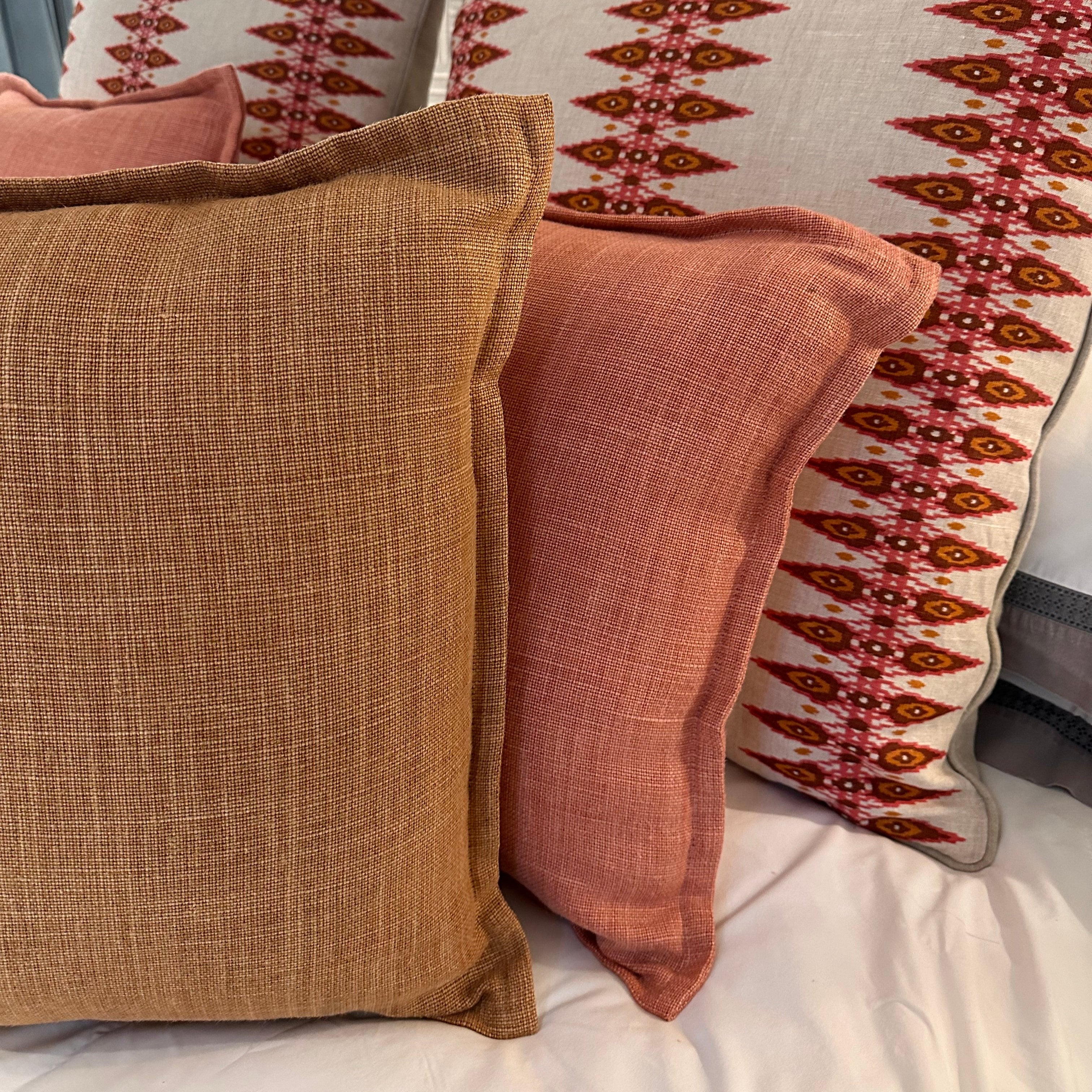 100% Linen Scatter Cushion cover with edging detail in Ocre
