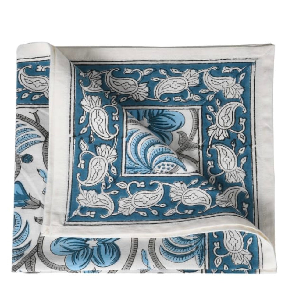 set of four hand black print monsteria napkins