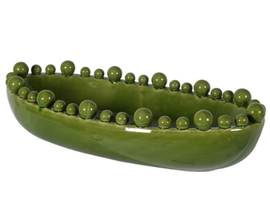 Green Oval Ceramic Bobble Bowl