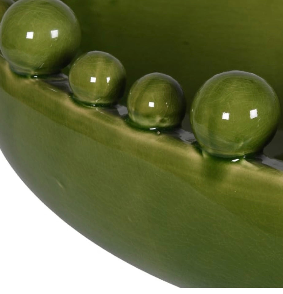 Green Oval Ceramic Bobble Bowl