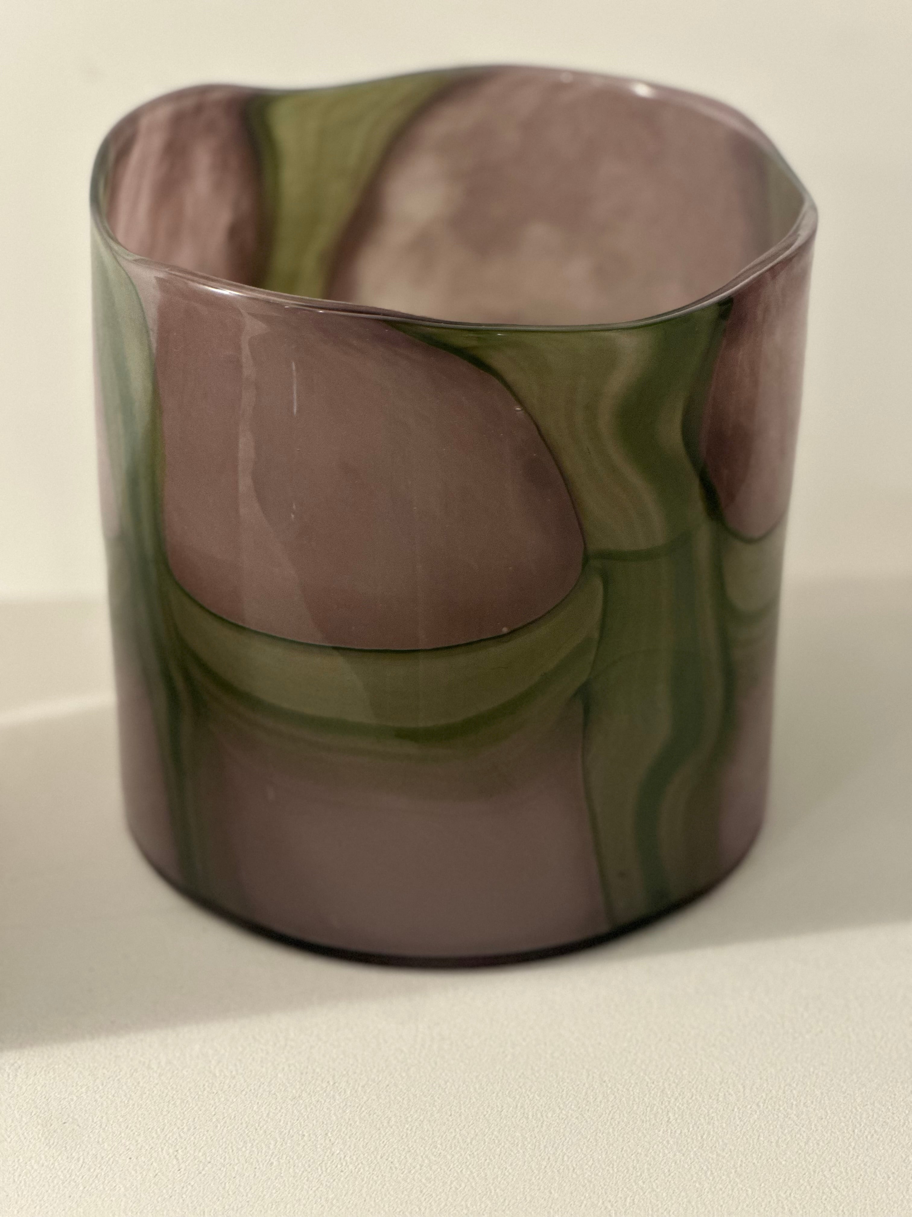 Large Green & Violet Coloured Glass Vases