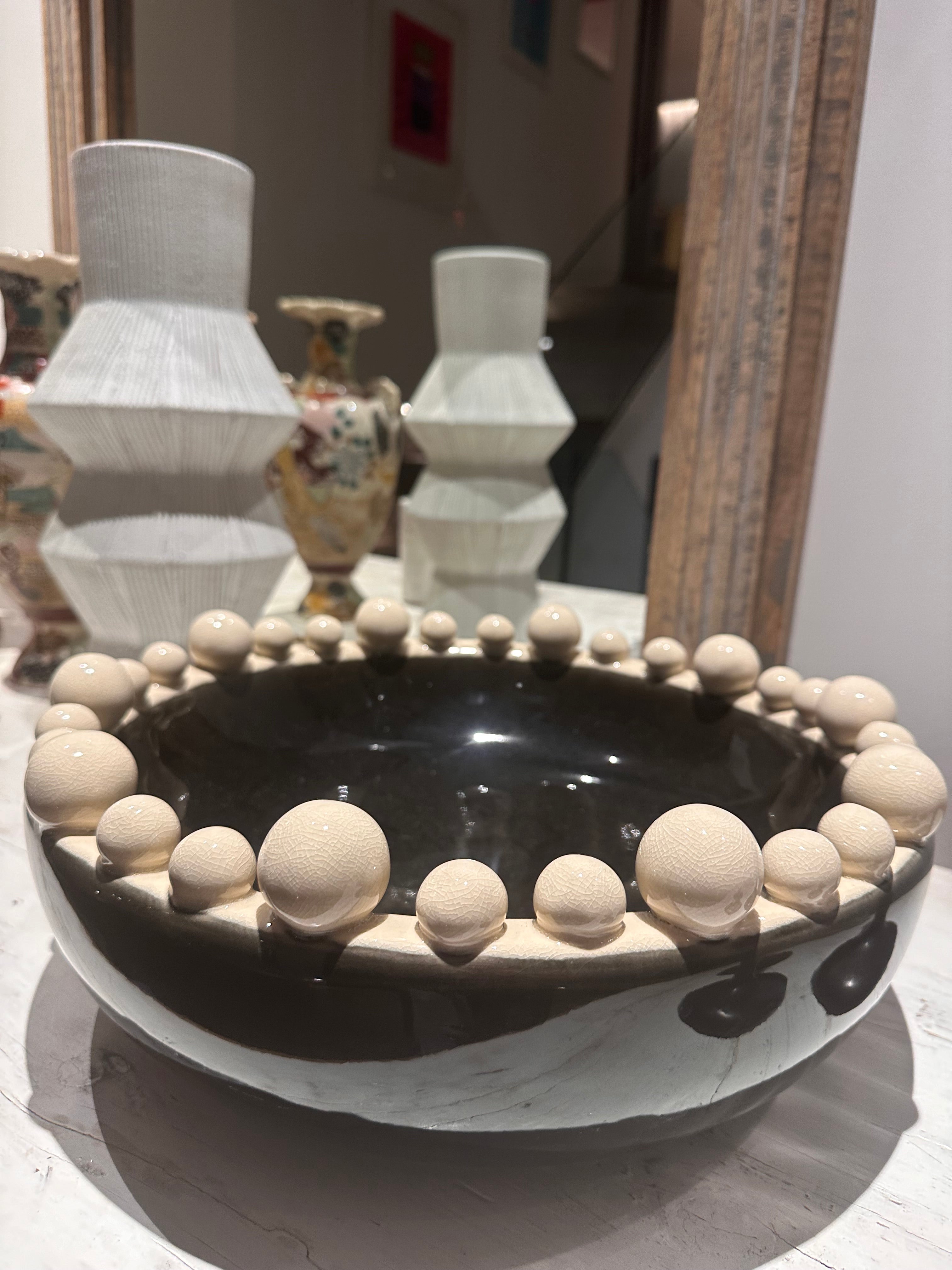 Decorative bobble bowl in cream and black