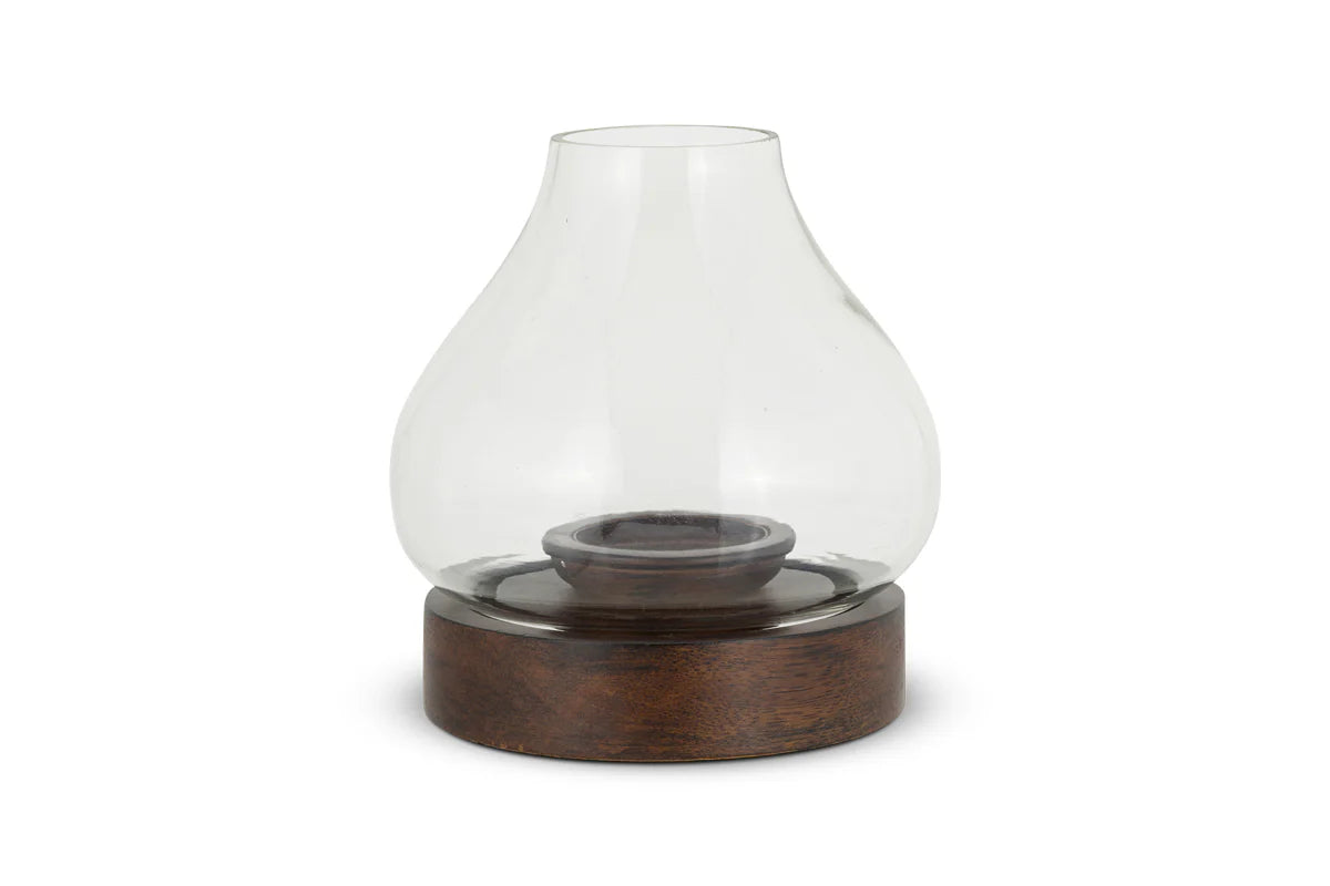 Naryla Mango Wood Lantern Small - Dark Stain & Clear