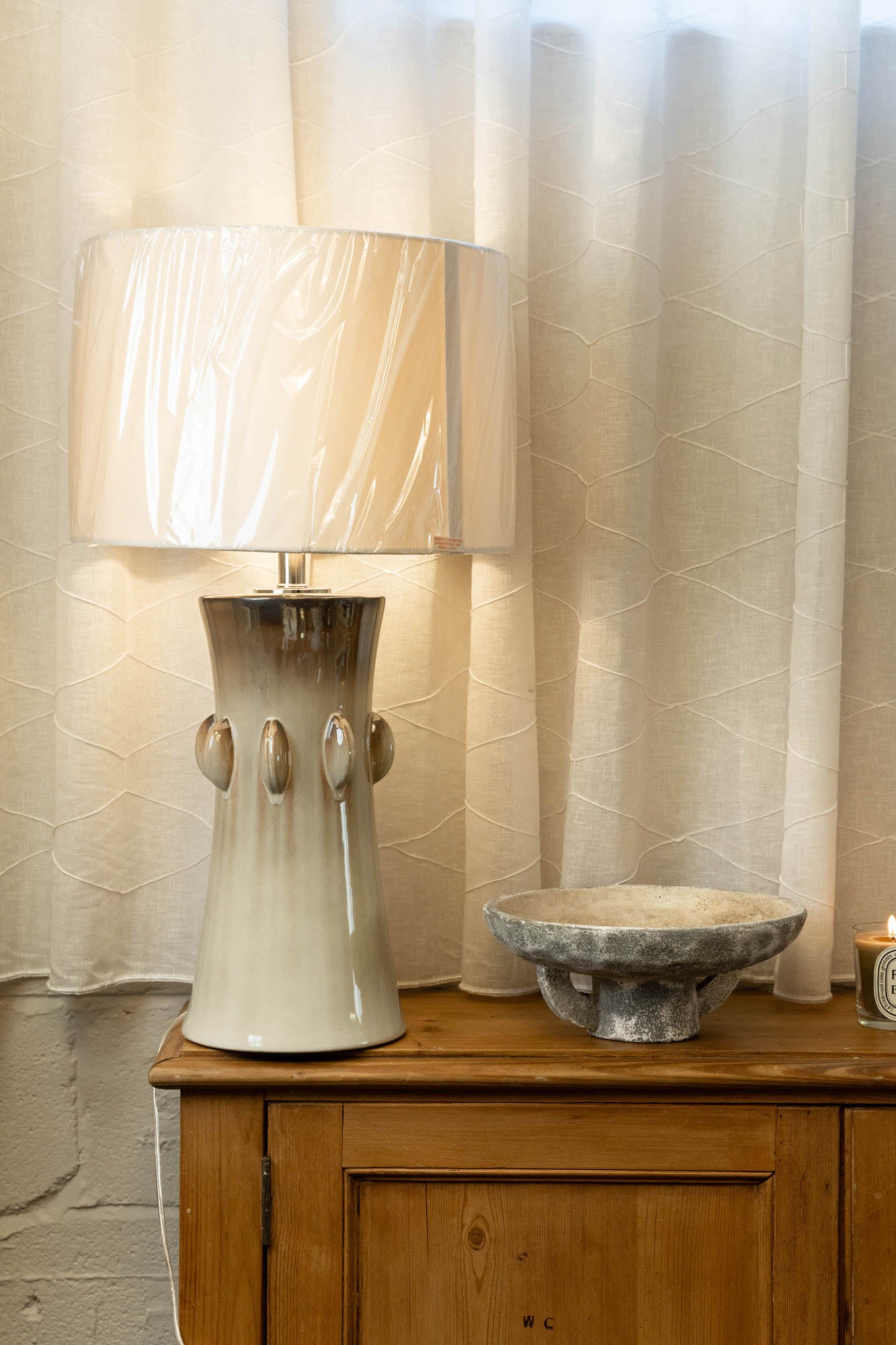 Metallic Ivory Table Lamp with Cotton Shade