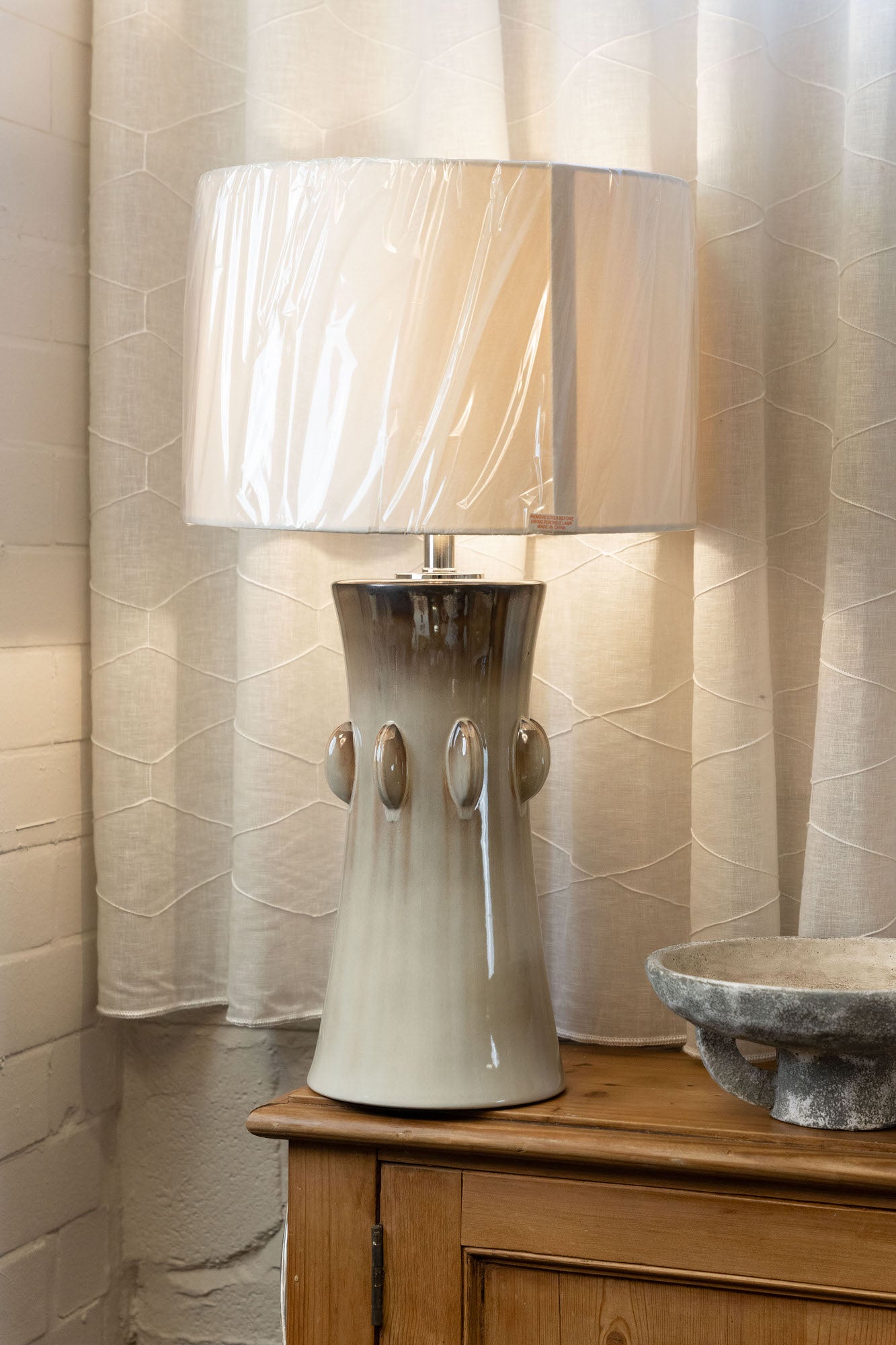 Metallic Ivory Table Lamp with Cotton Shade