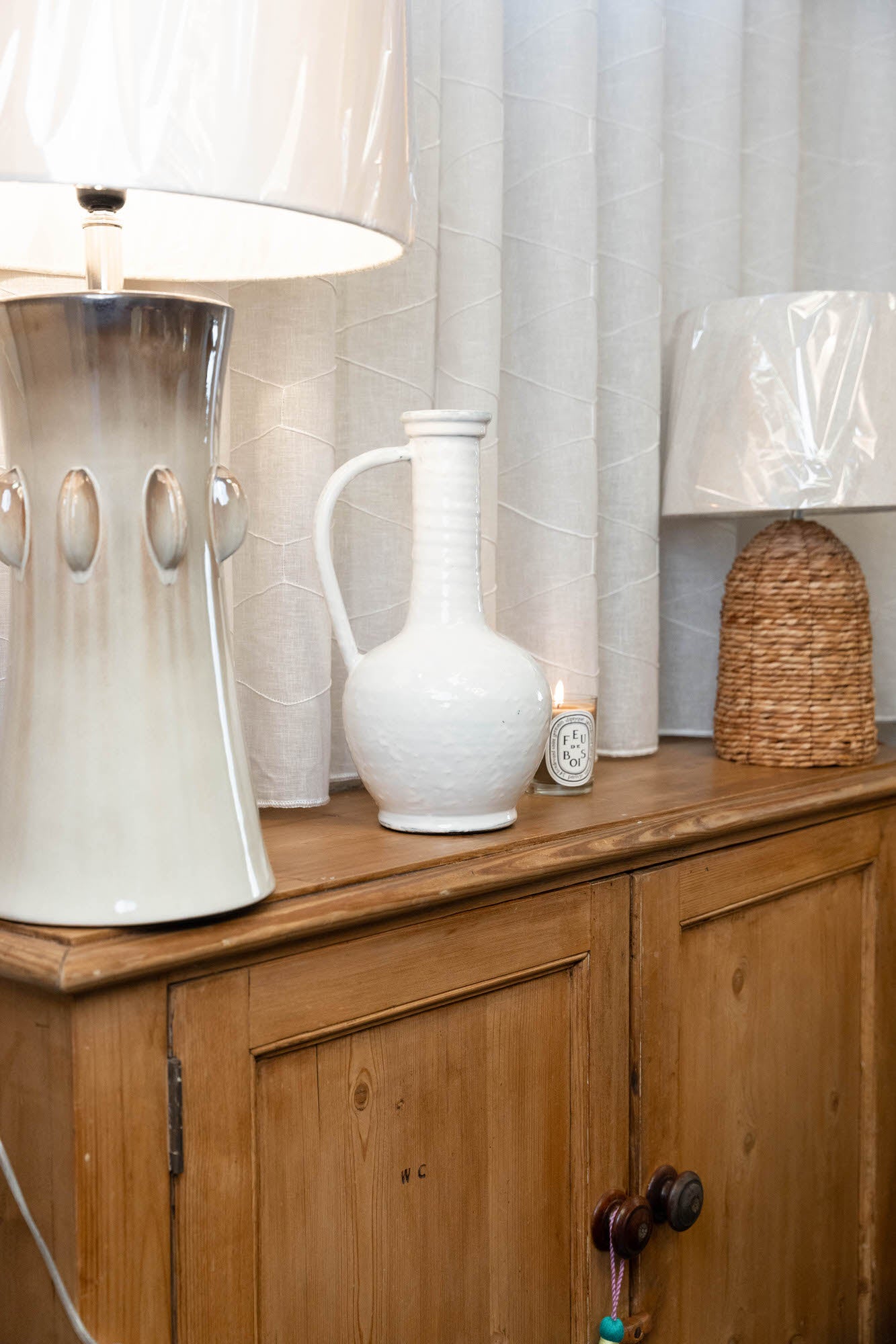 Tall White Ceramic Jug with Handle