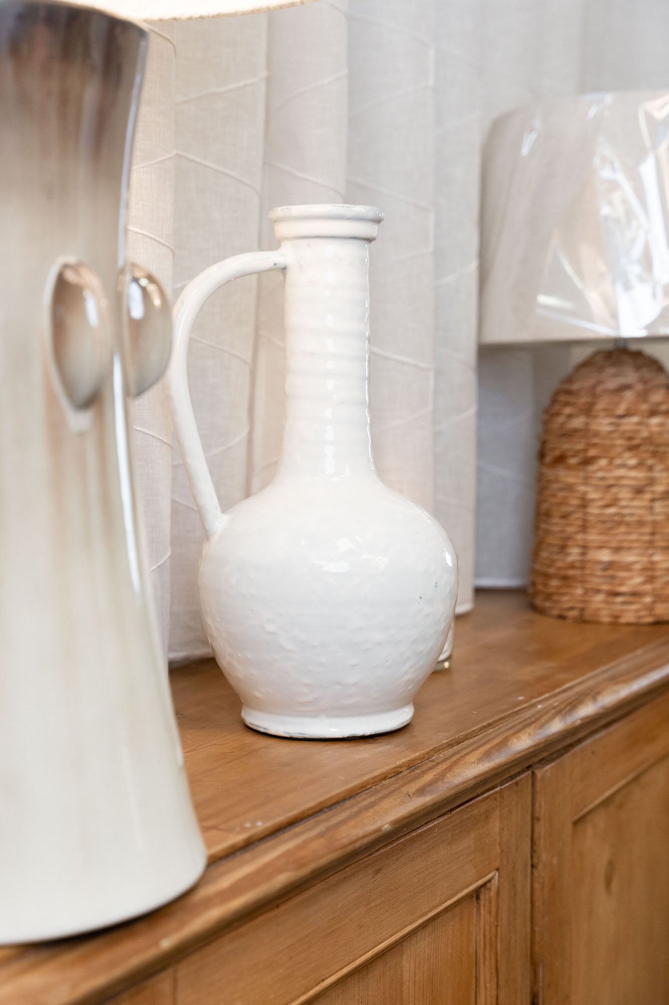 Tall White Ceramic Jug with Handle