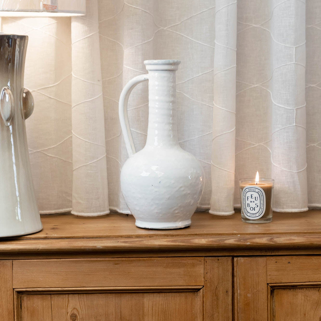 Tall White Ceramic Jug with Handle