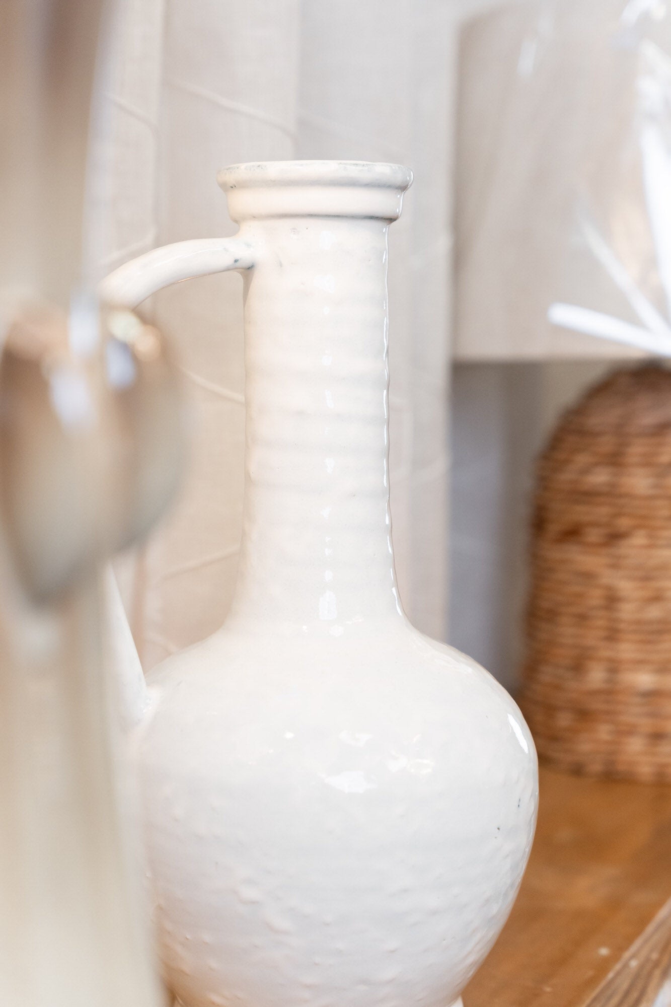 Tall White Ceramic Jug with Handle