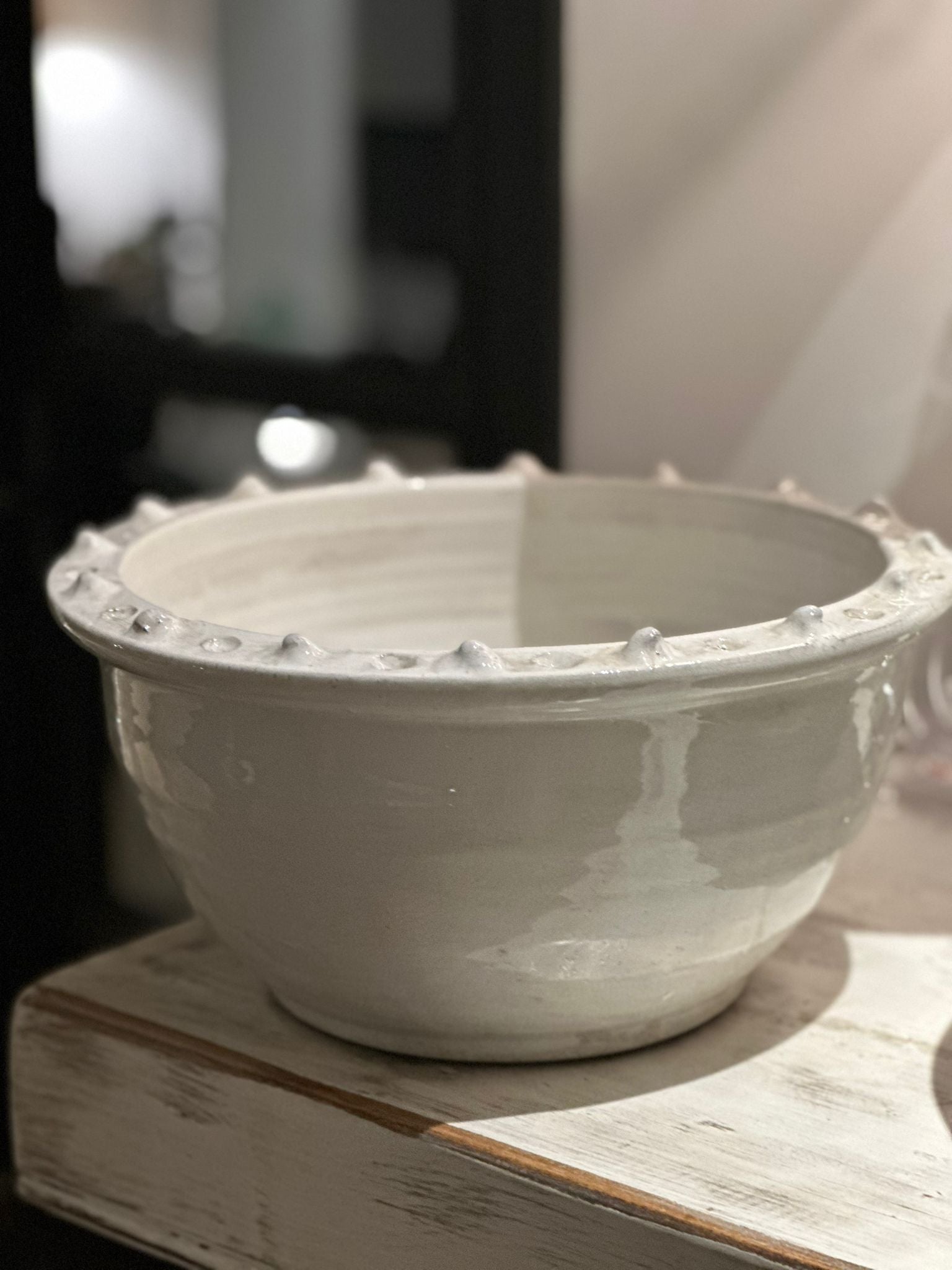 Distressed White Ceramic Bowl