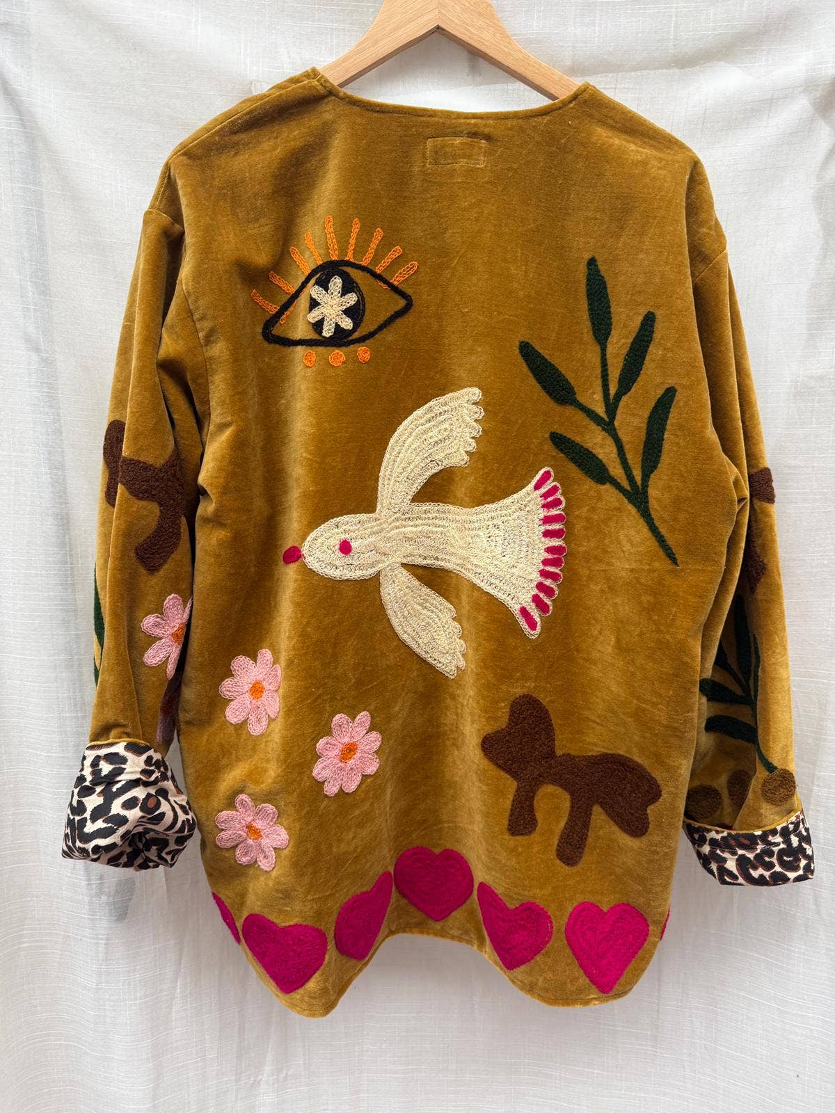 Velvet embroidery jacket birds ochre: Panter