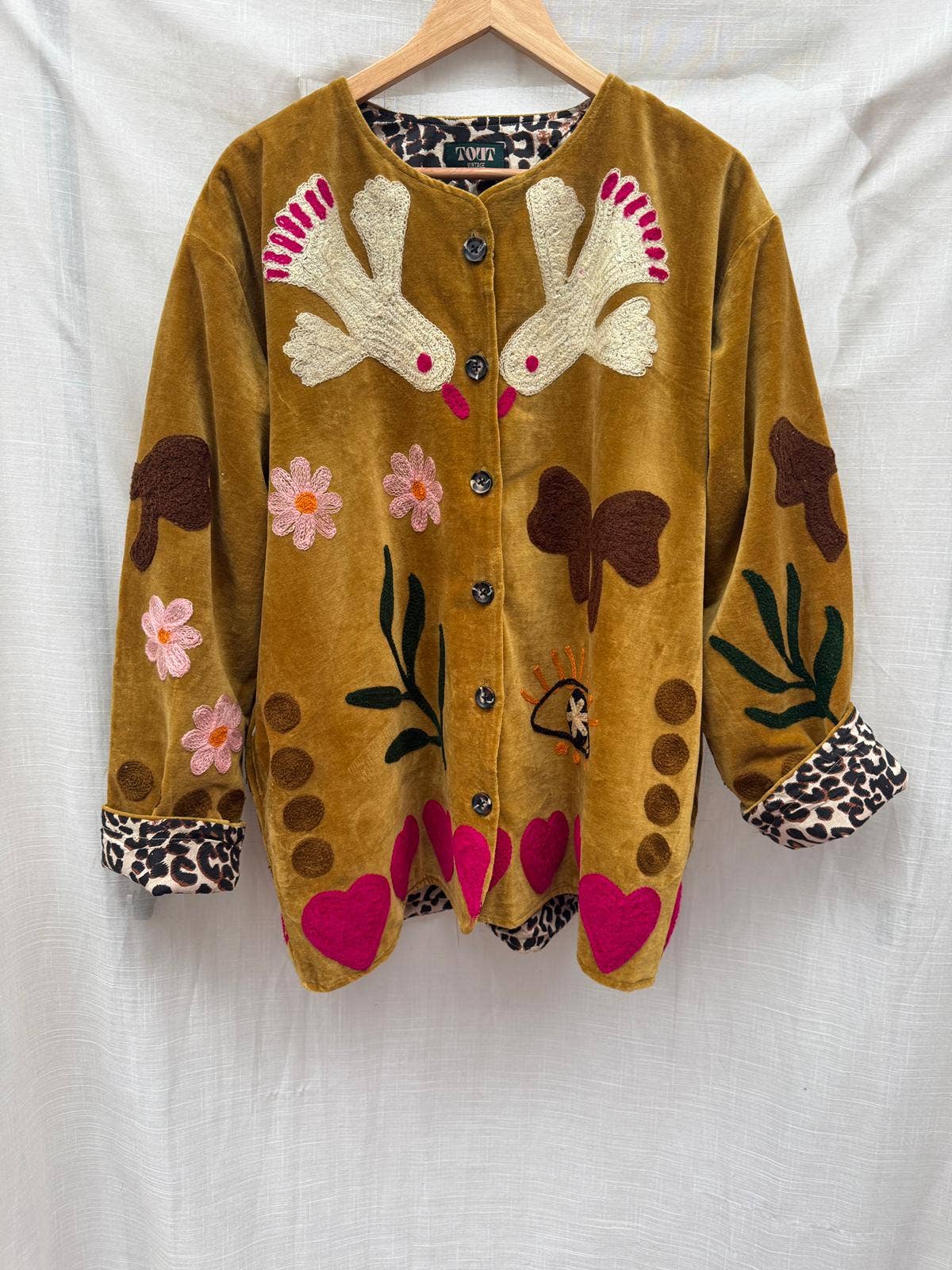Velvet embroidery jacket birds ochre: Panter