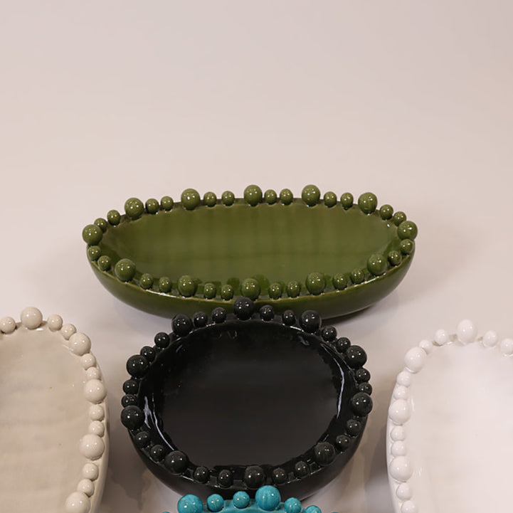Green Oval Ceramic Bobble Bowl