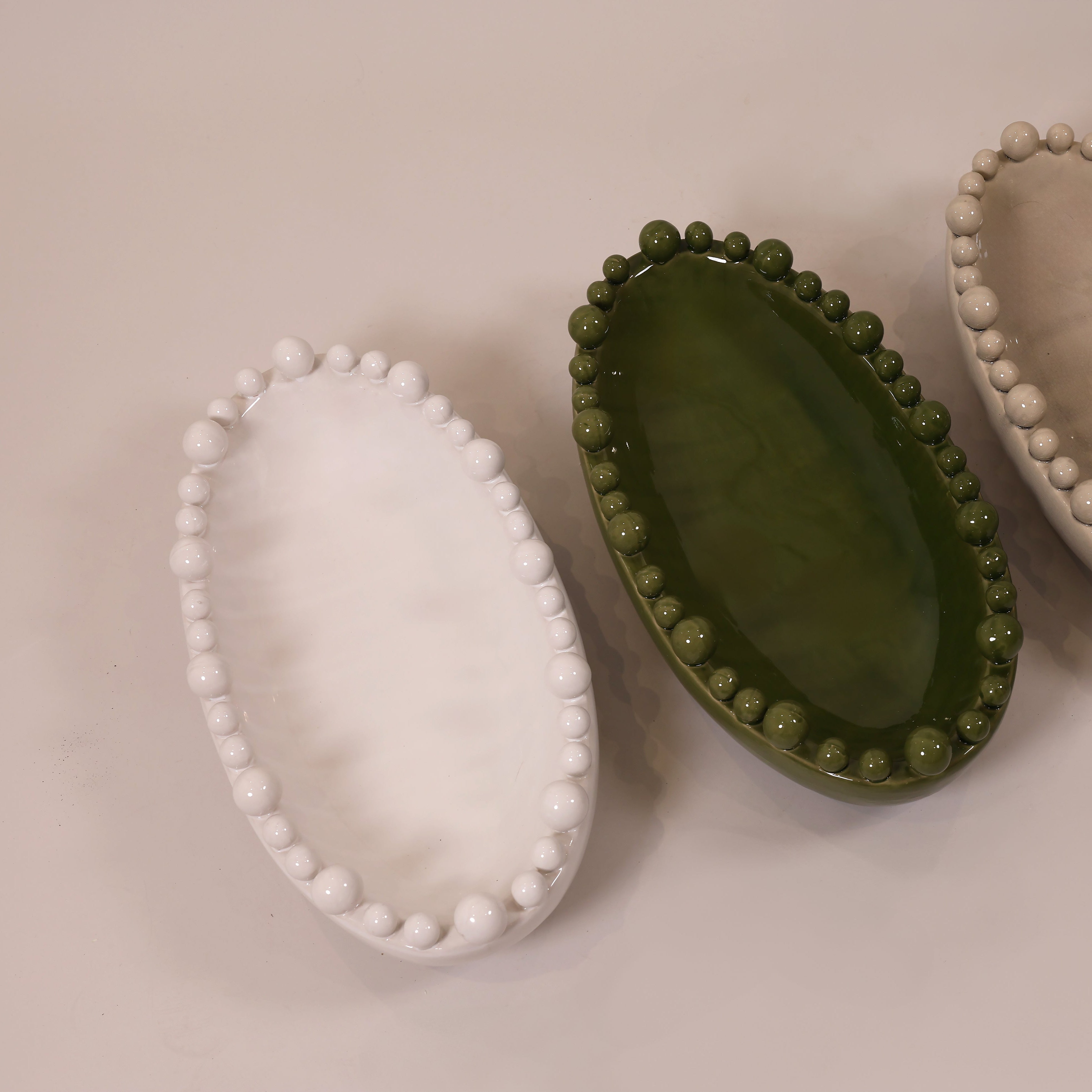 Green Oval Ceramic Bobble Bowl