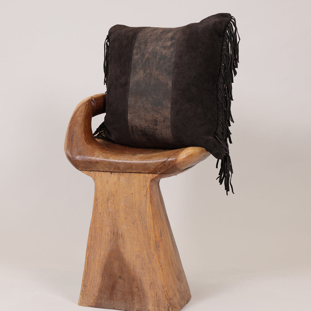 Leather Suede Fringe Cushion