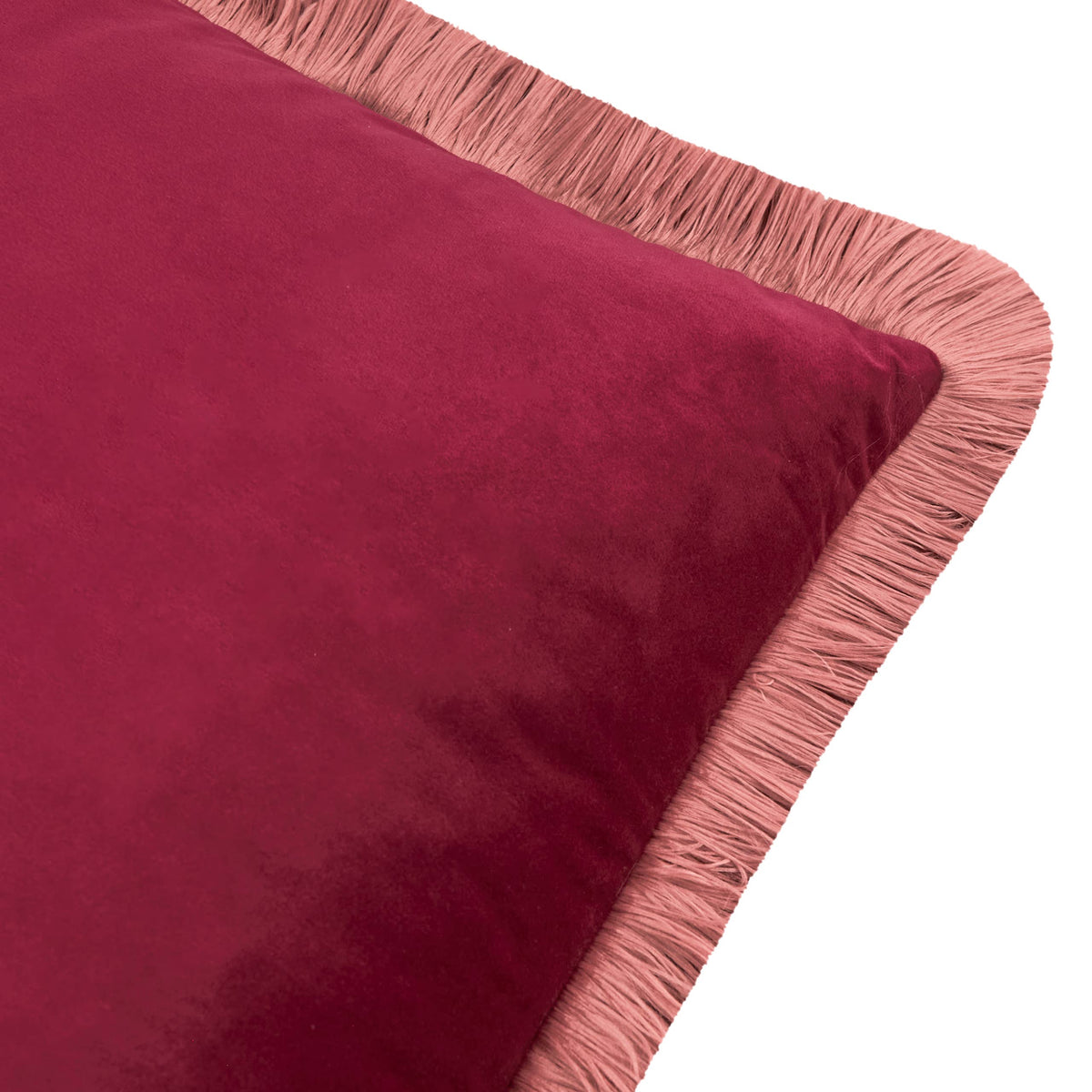 Halo Fringed Velvet Cushion Burgundy/Slipper: Burgundy/Slipper / Cover Only / 50 x 50cm