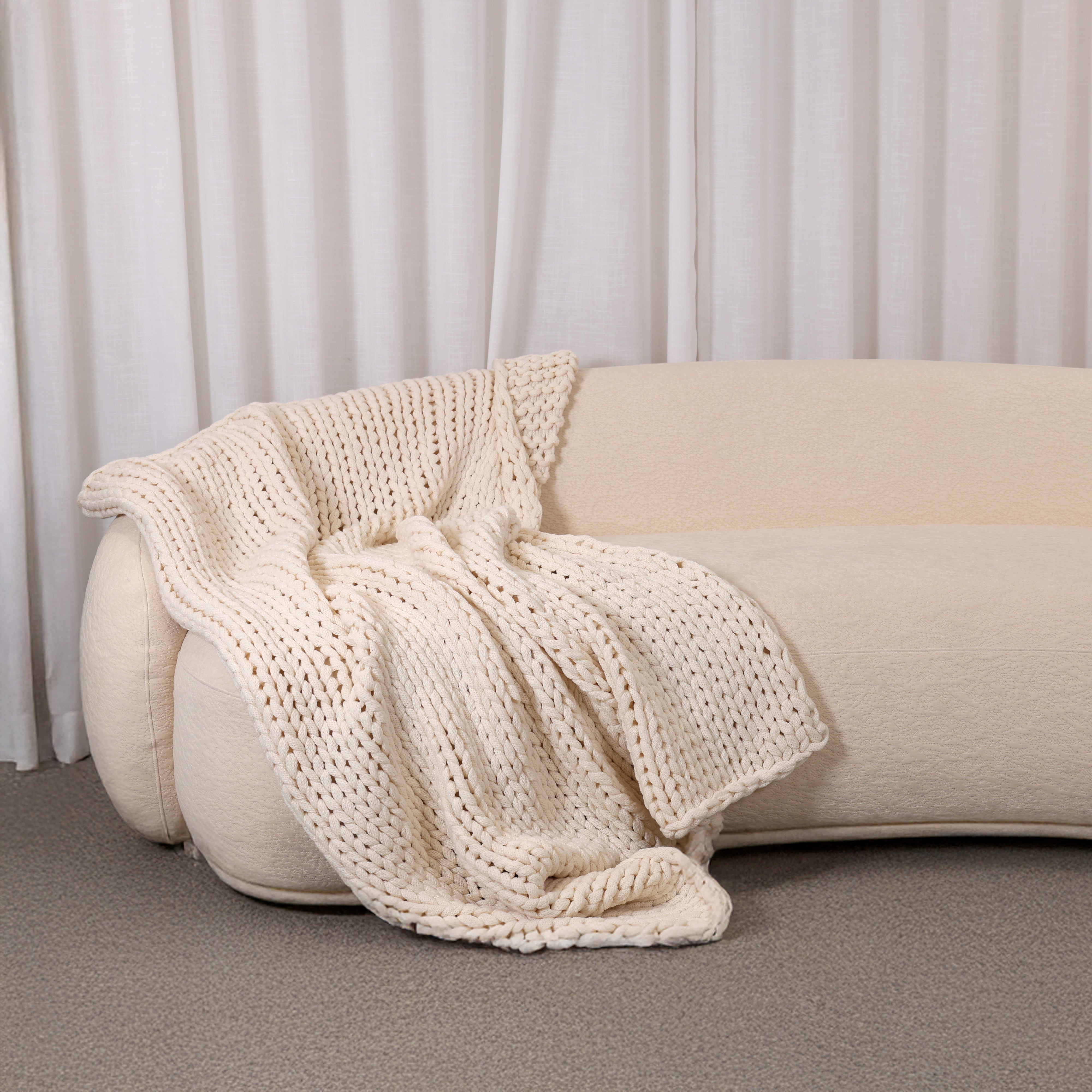 Cream Chunky Hand Knit Throw