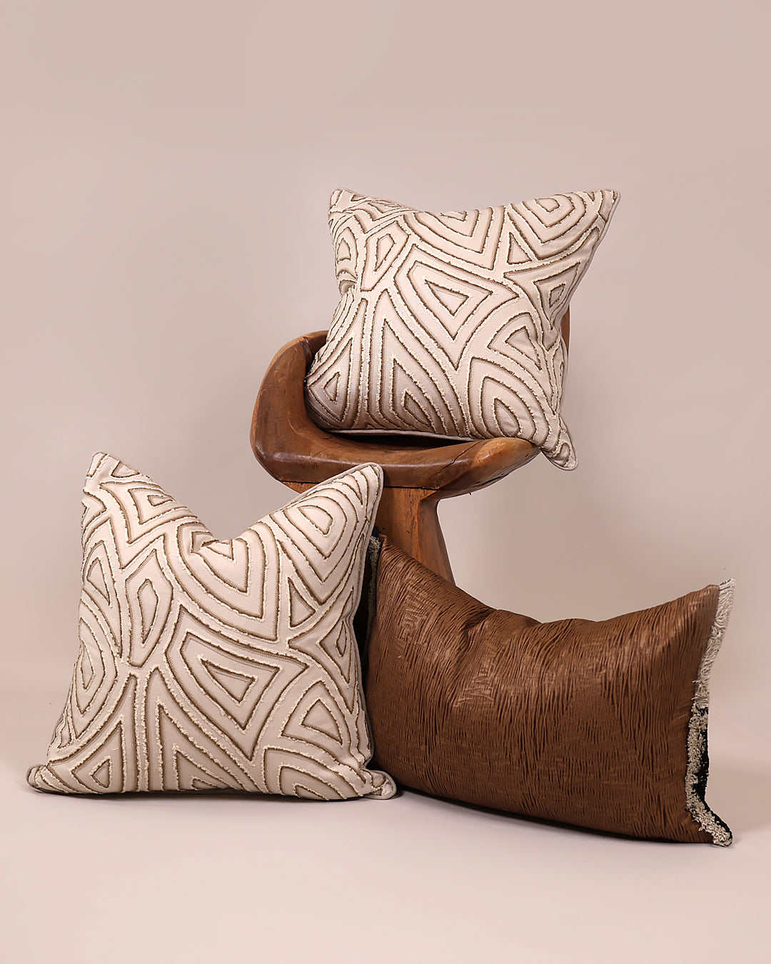 Boho Cream & Brown Abstract Cushion Cover