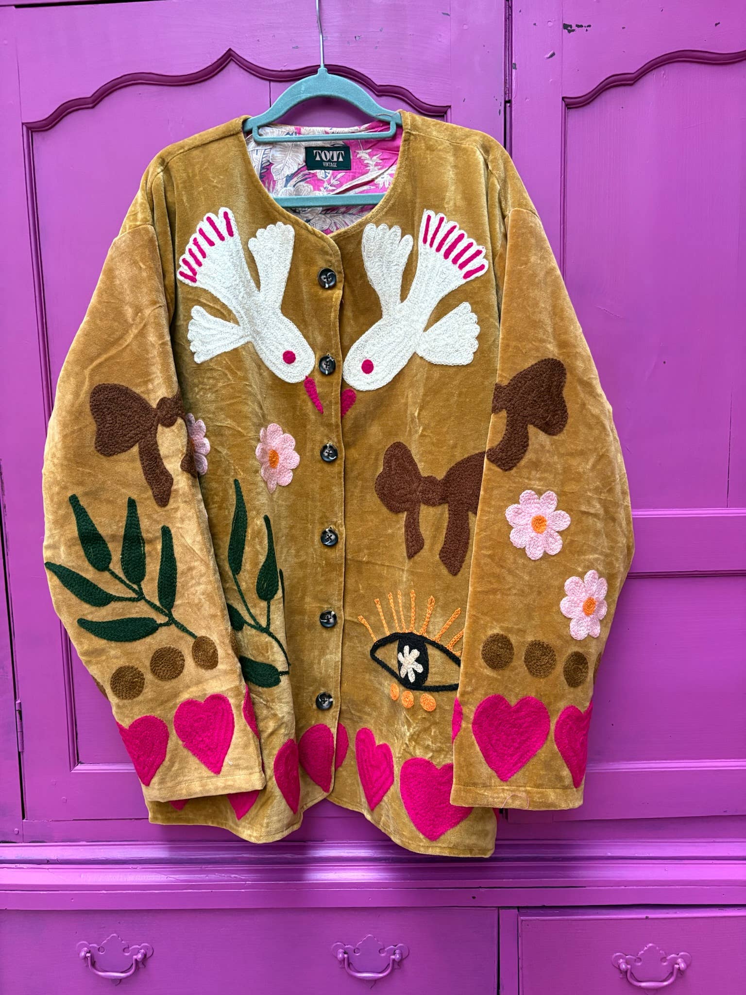 Velvet embroidery jacket birds ochre: Panter