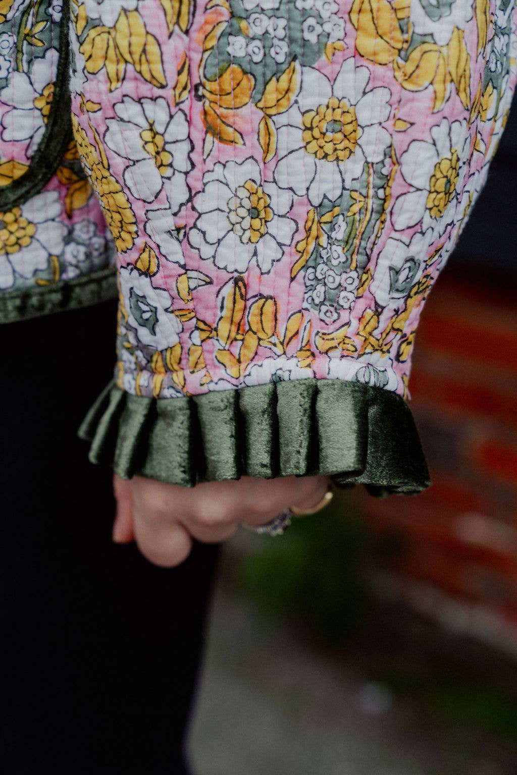 Twizzell Reversible Jacket - Yellow/Green Floral with Pink Star Reverse