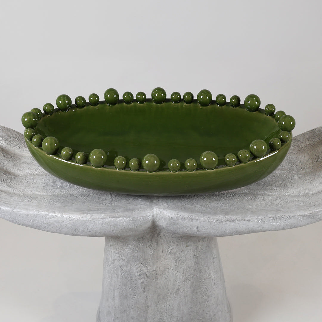 Green Oval Ceramic Bobble Bowl