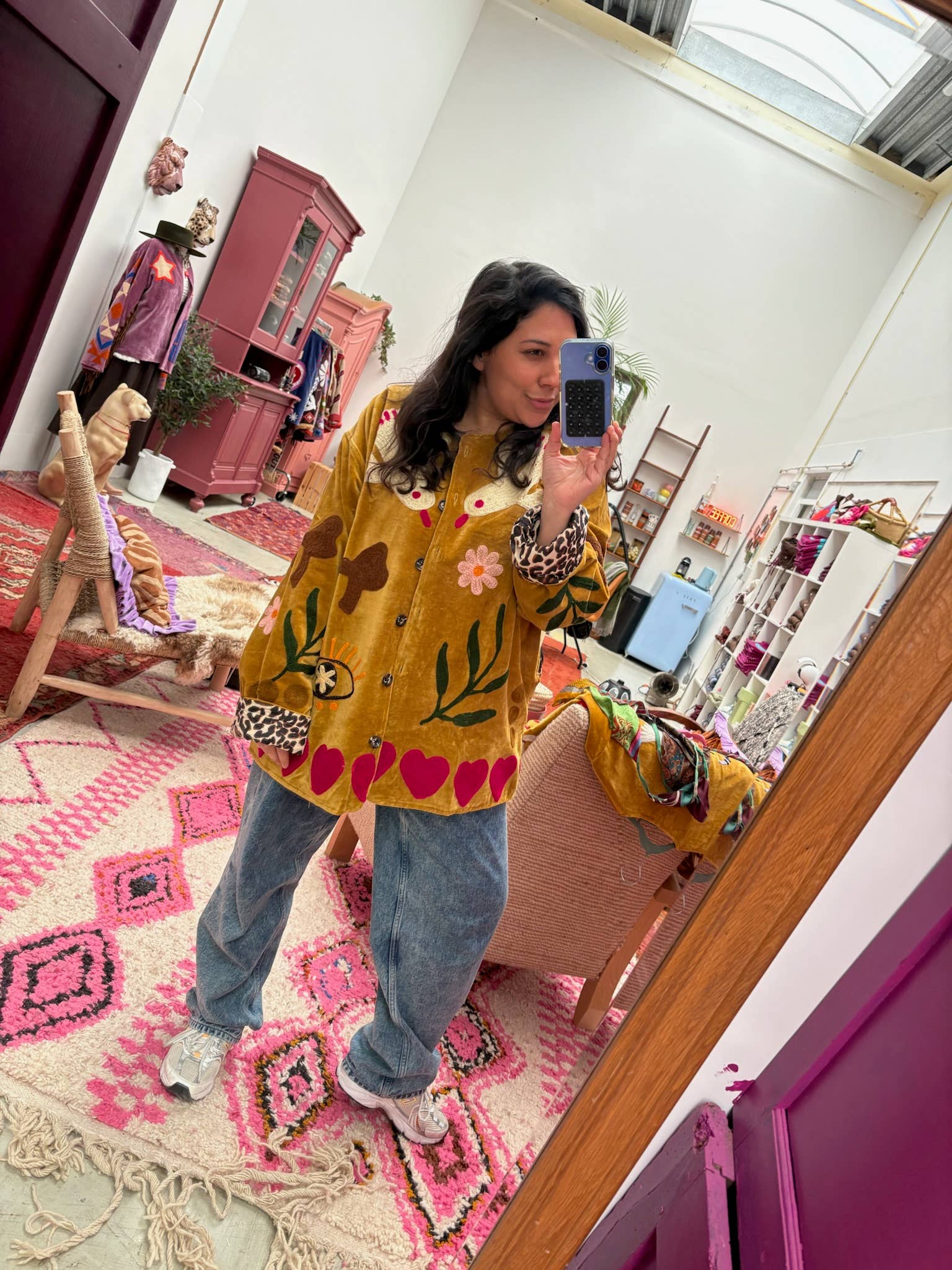 Velvet embroidery jacket birds ochre: Panter