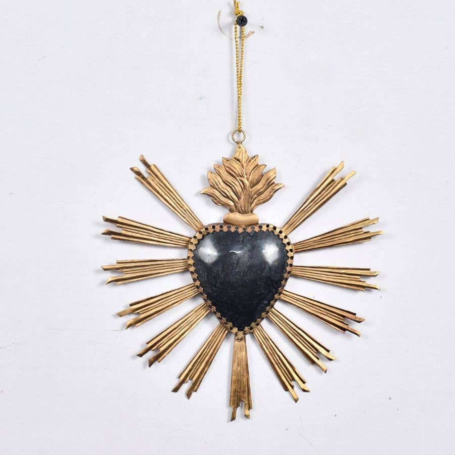Lila Rasa"BLACK & GOLD SACRED HEART HANGING WALL DECOR 20X20 CM