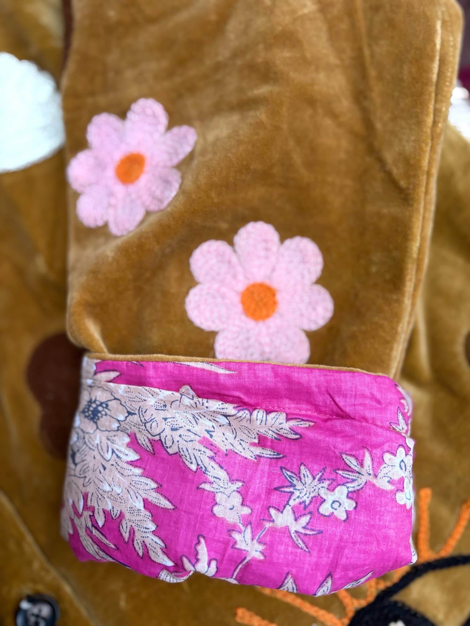 Velvet embroidery jacket birds ochre: Panter