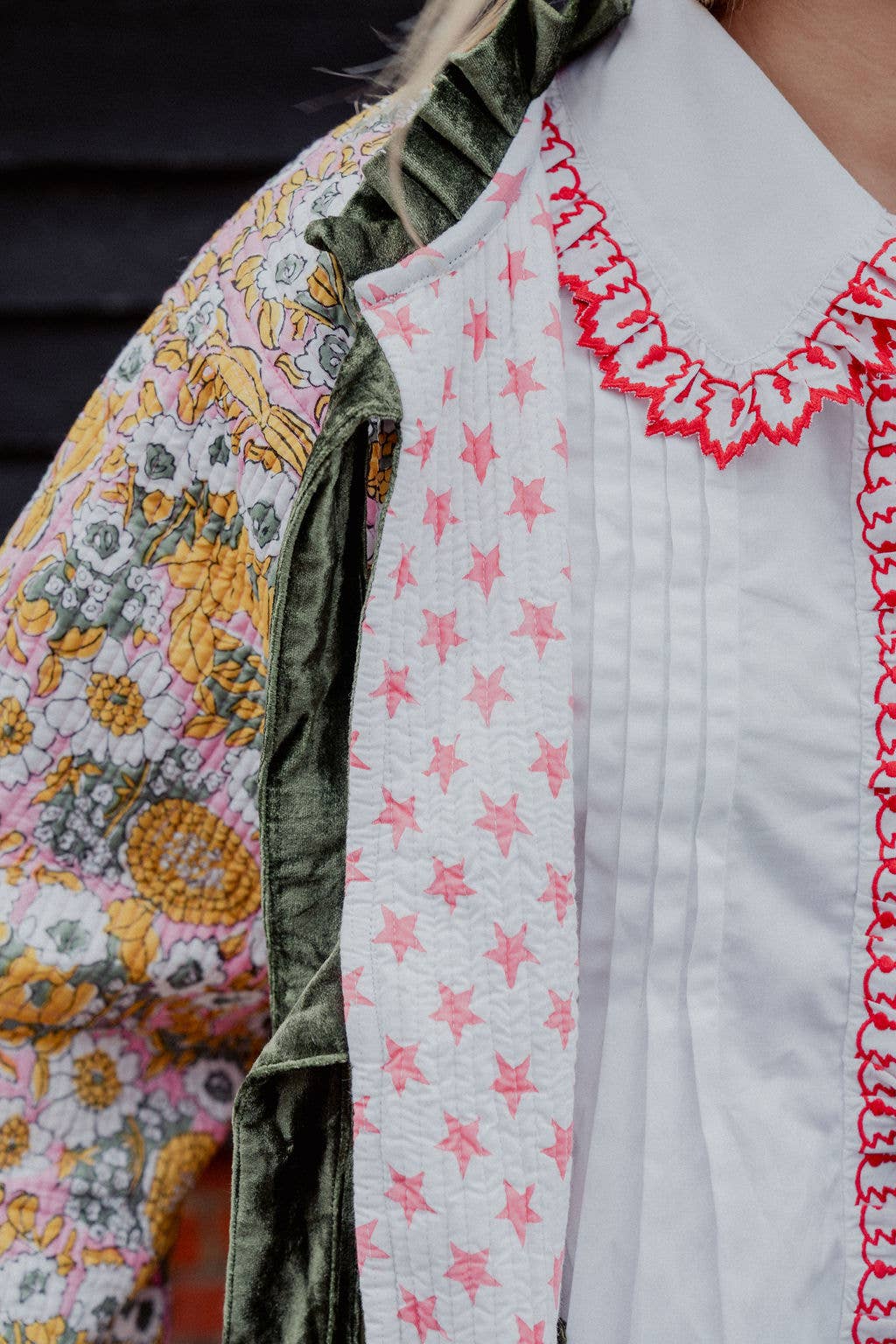 Twizzell Reversible Jacket - Yellow/Green Floral with Pink Star Reverse