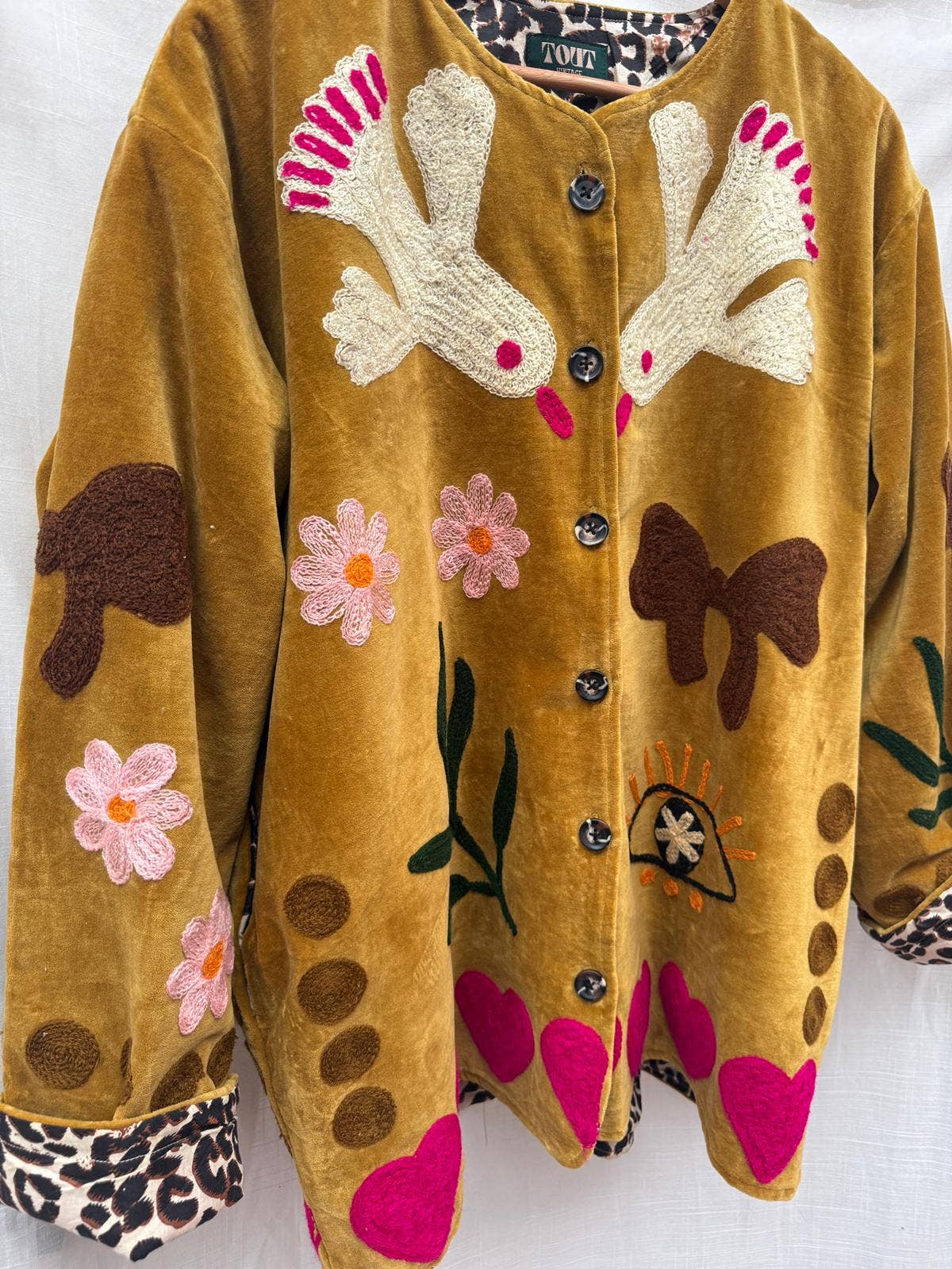 Velvet embroidery jacket birds ochre: Panter