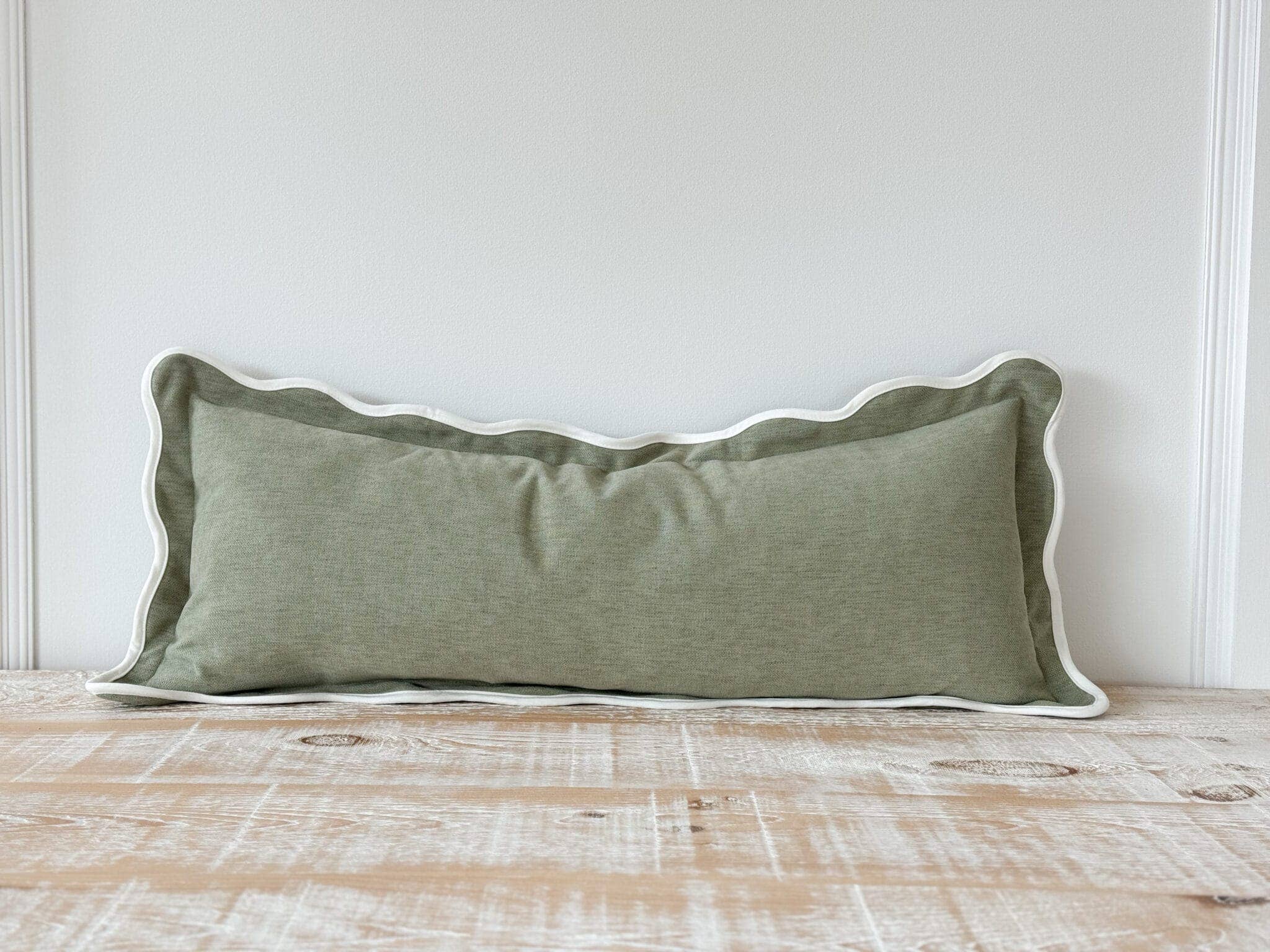 Chloe Sage Bolster Scalloped Edge Cushion Cover 80x30