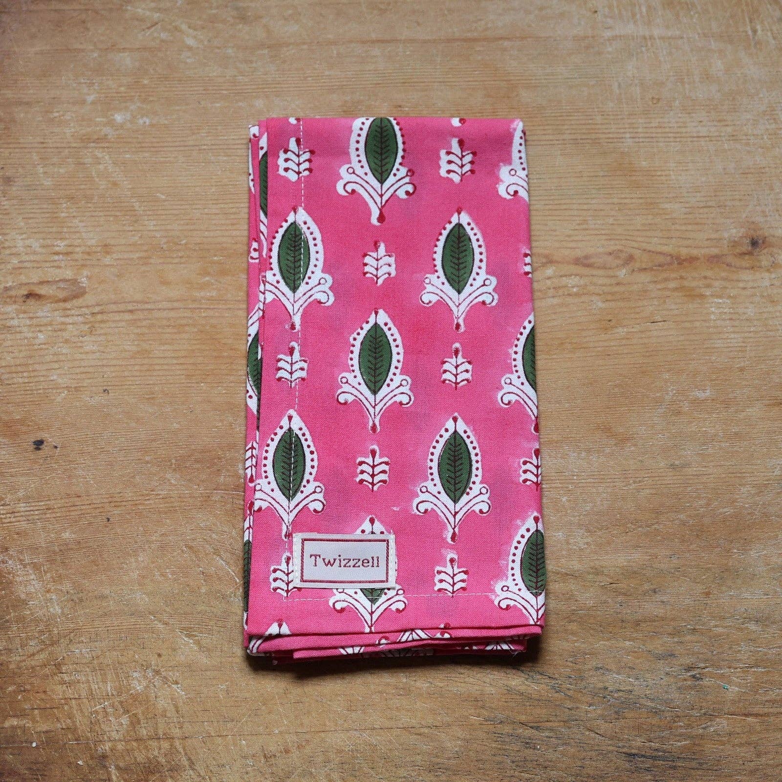 twizzell Pink with Green Leaf Napkin x 4