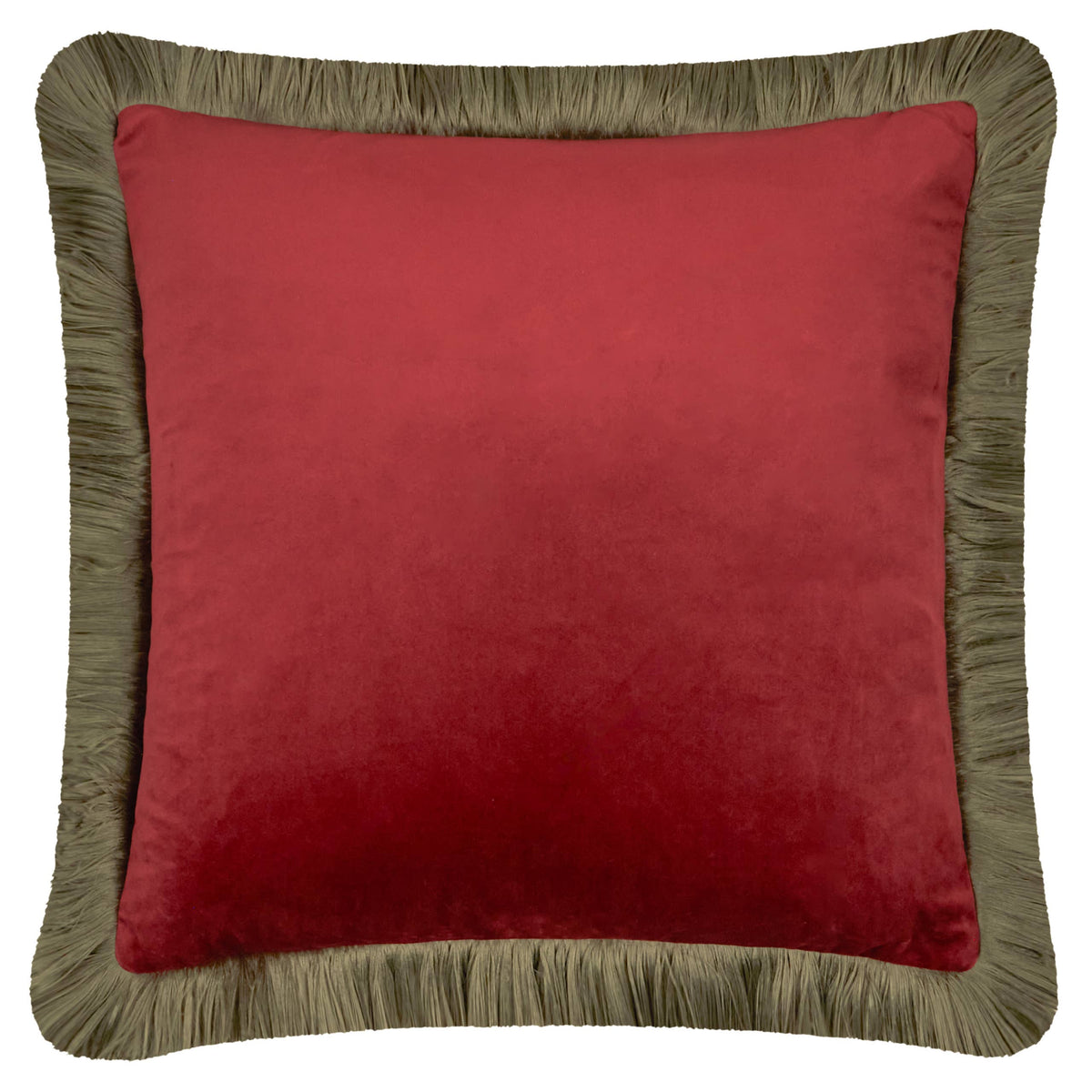 Halo Fringed Velvet Cushion Dark Red/Fir Green: Dark Red/Fir Green / Cover Only / 50 x 50cm