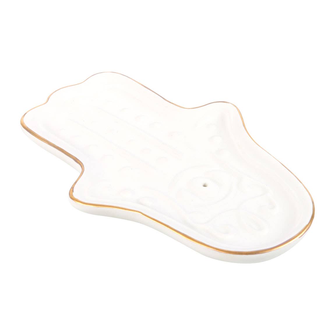 White Hamsa Hand Ceramic Incense Stick Holder Plate