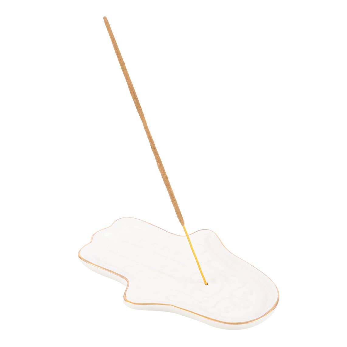 White Hamsa Hand Ceramic Incense Stick Holder Plate