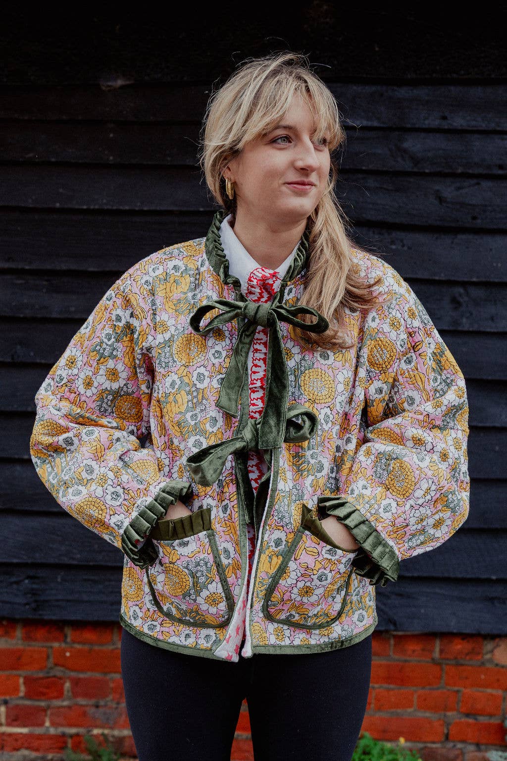 Twizzell Reversible Jacket - Yellow/Green Floral with Pink Star Reverse