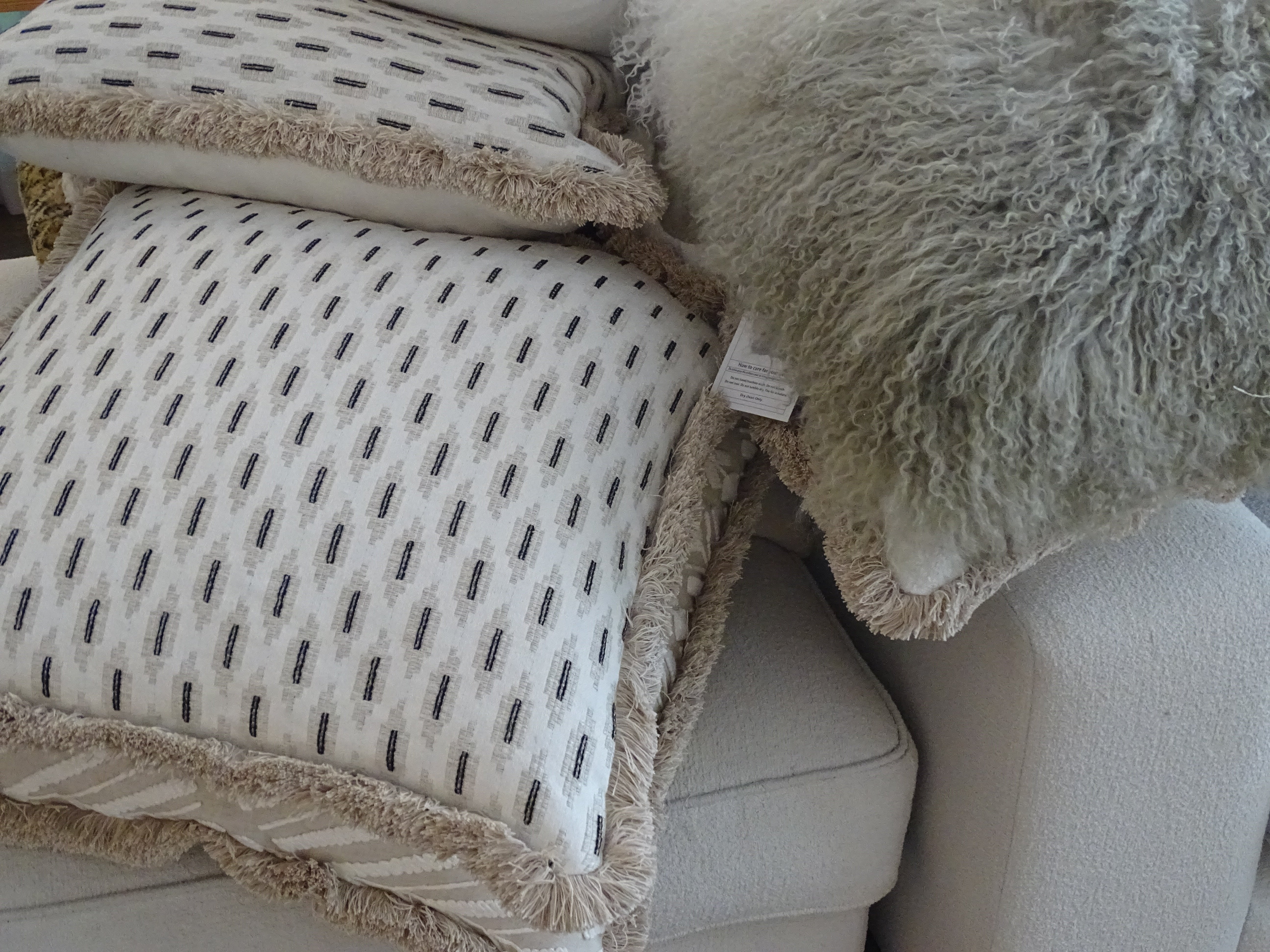 Monochrome Patterned Cushion with Fringe Trim